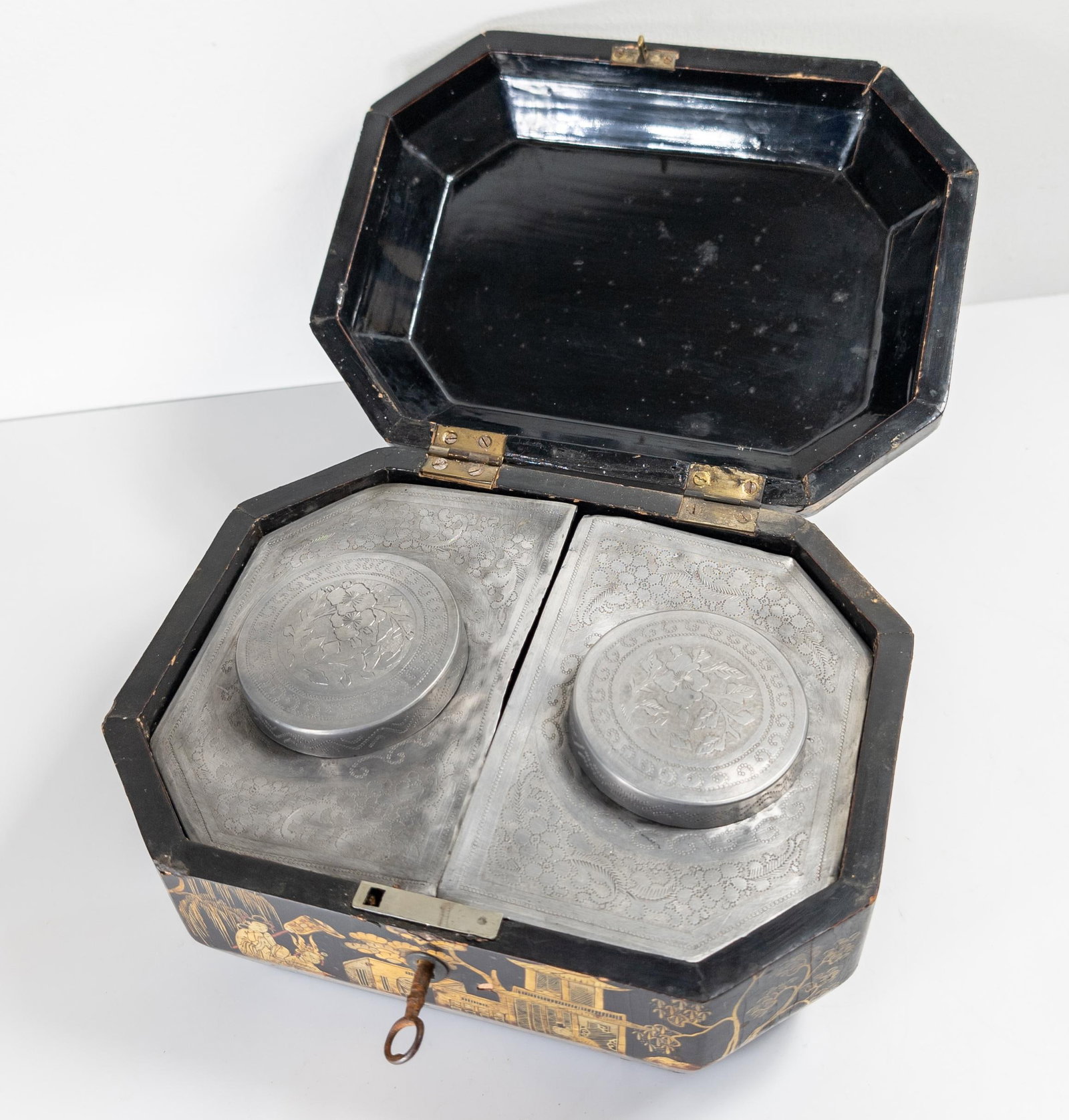 19th Century Chinese Chinoiserie Gilt Lacquer Tea Caddy Box - 10