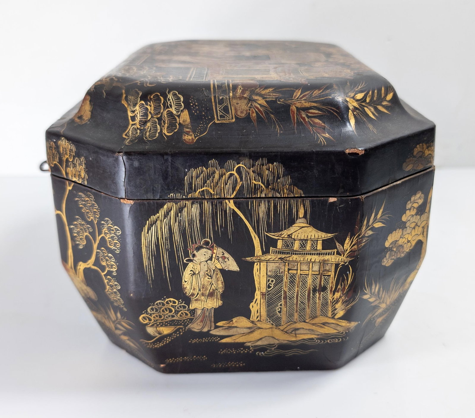 19th Century Chinese Chinoiserie Gilt Lacquer Tea Caddy Box - 4