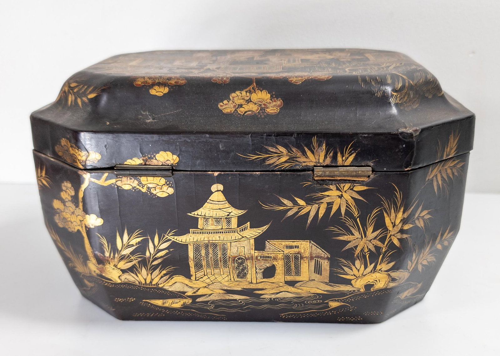 19th Century Chinese Chinoiserie Gilt Lacquer Tea Caddy Box - 5