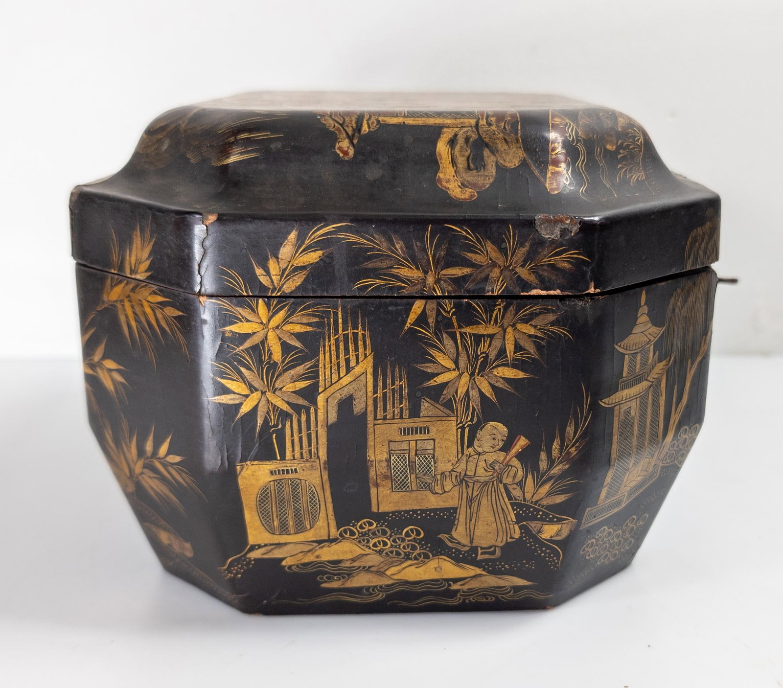 19th Century Chinese Chinoiserie Gilt Lacquer Tea Caddy Box - 6