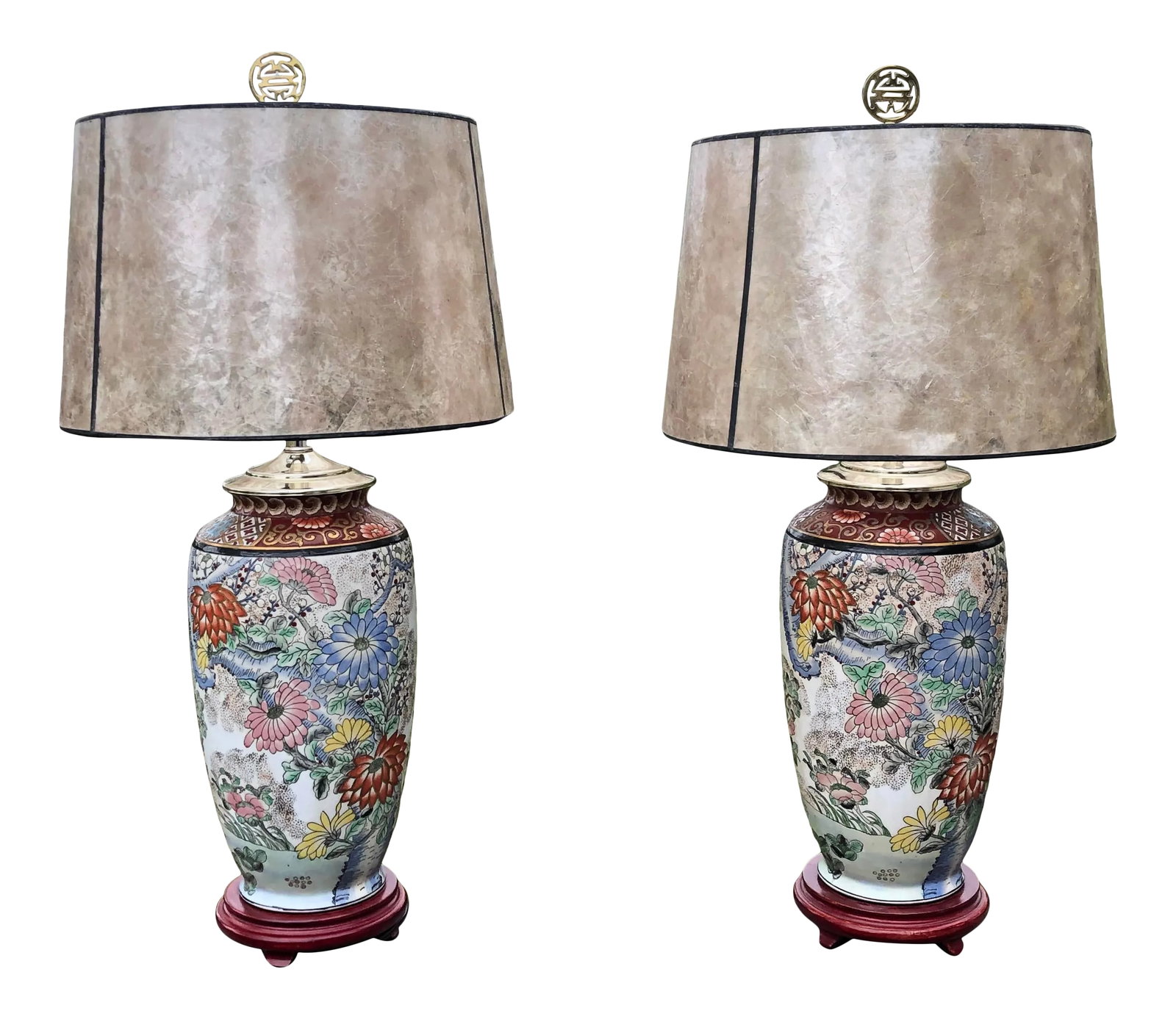 Late 20th Century Asian Style Floral Ceramic Lamps - a Pair (1 of 7)