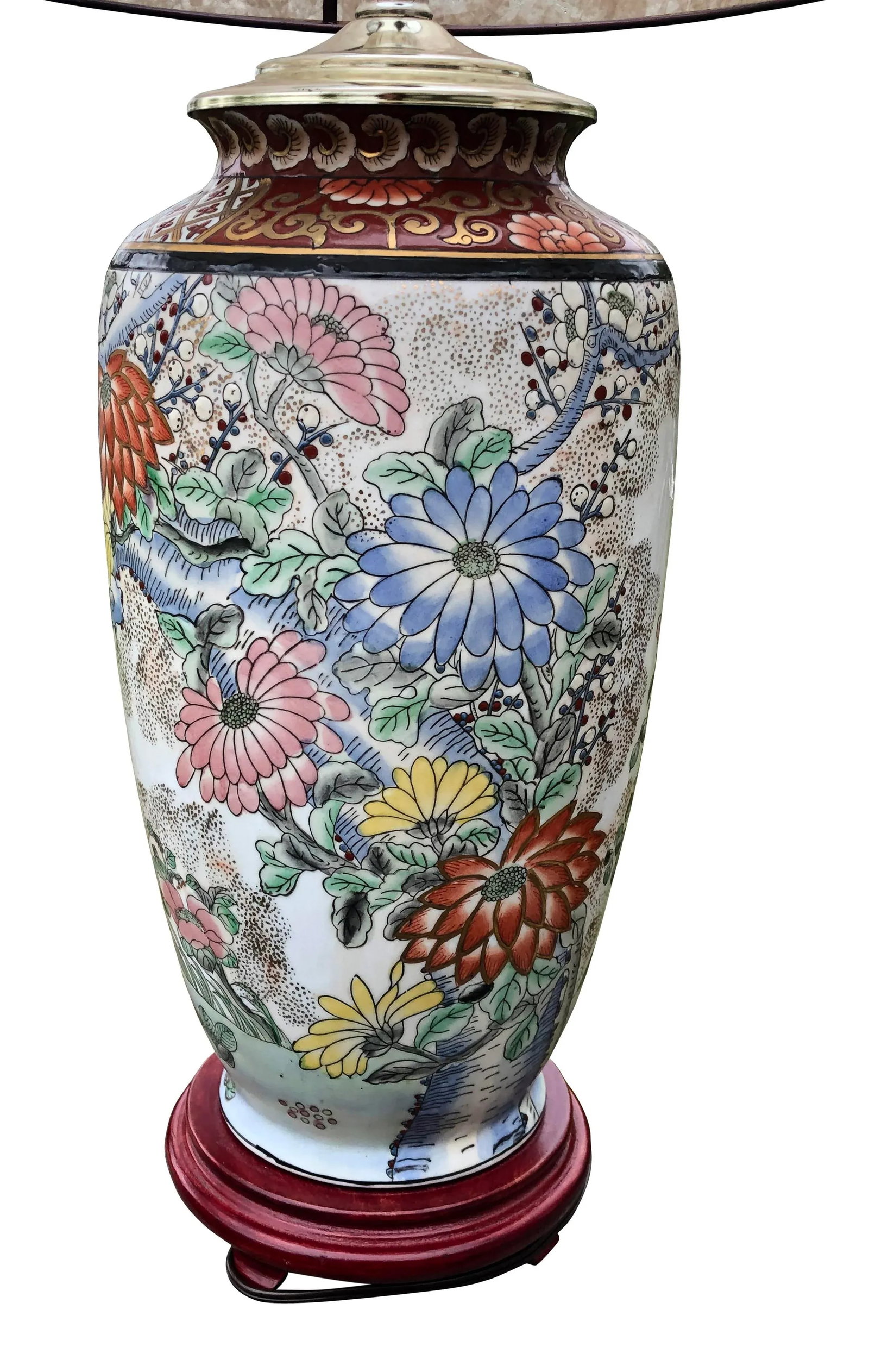 Late 20th Century Asian Style Floral Ceramic Lamps - a Pair - 2