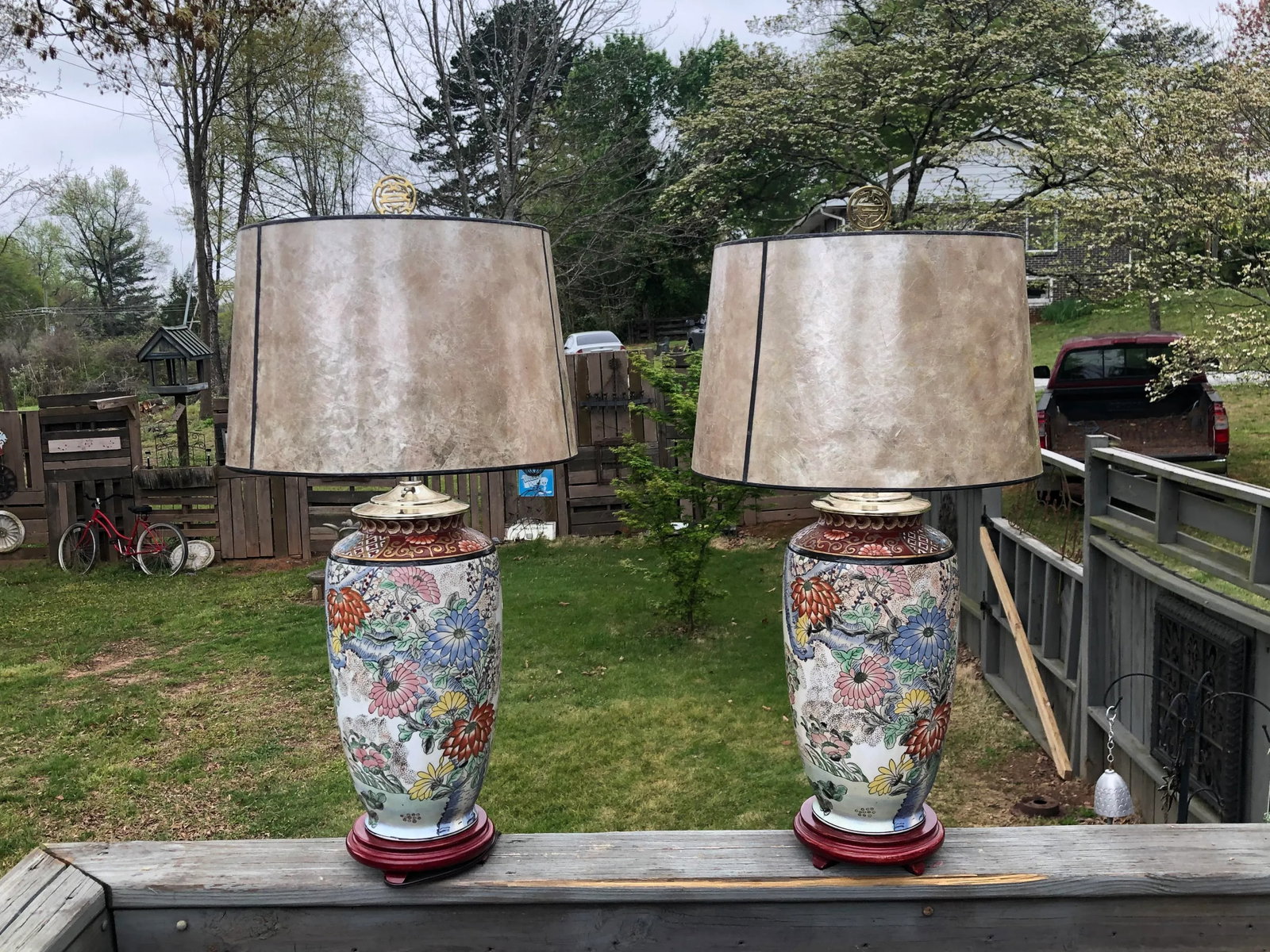 Late 20th Century Asian Style Floral Ceramic Lamps - a Pair - 7