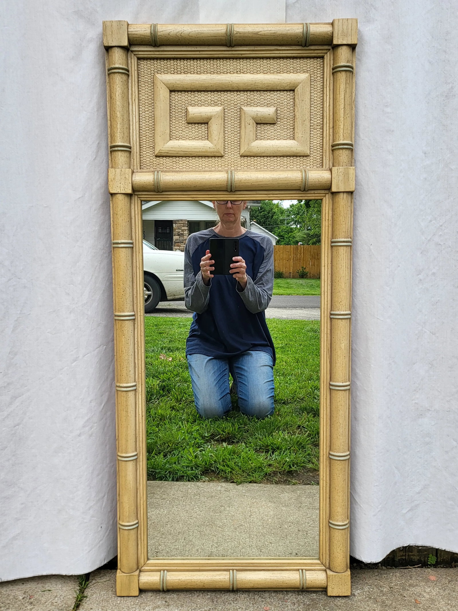 Vintage Dixie Shangri La Greek Key Faux Bamboo Mirrors-a Pair - 11