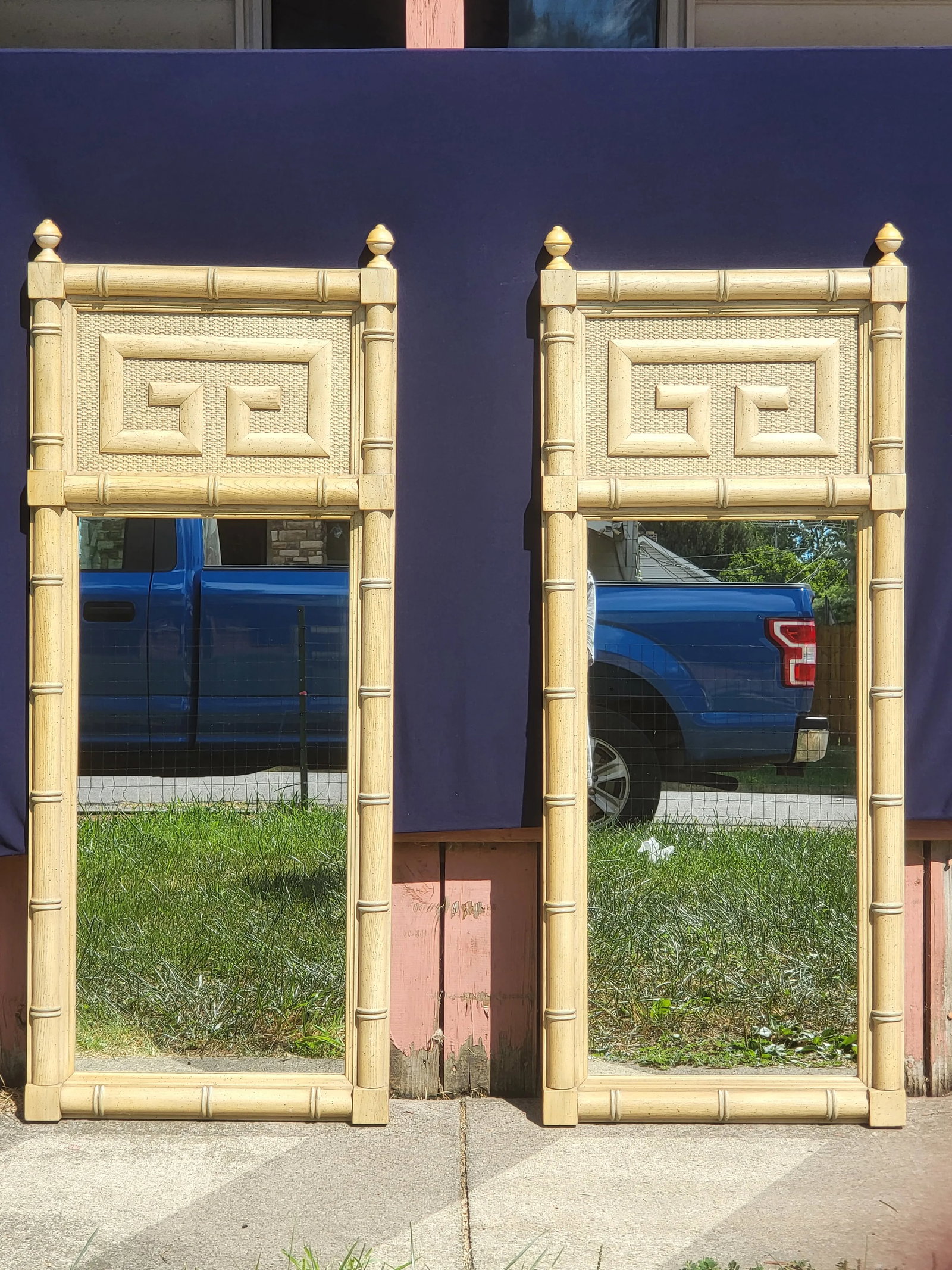 Vintage Dixie Shangri La Greek Key Faux Bamboo Mirrors-a Pair - 18