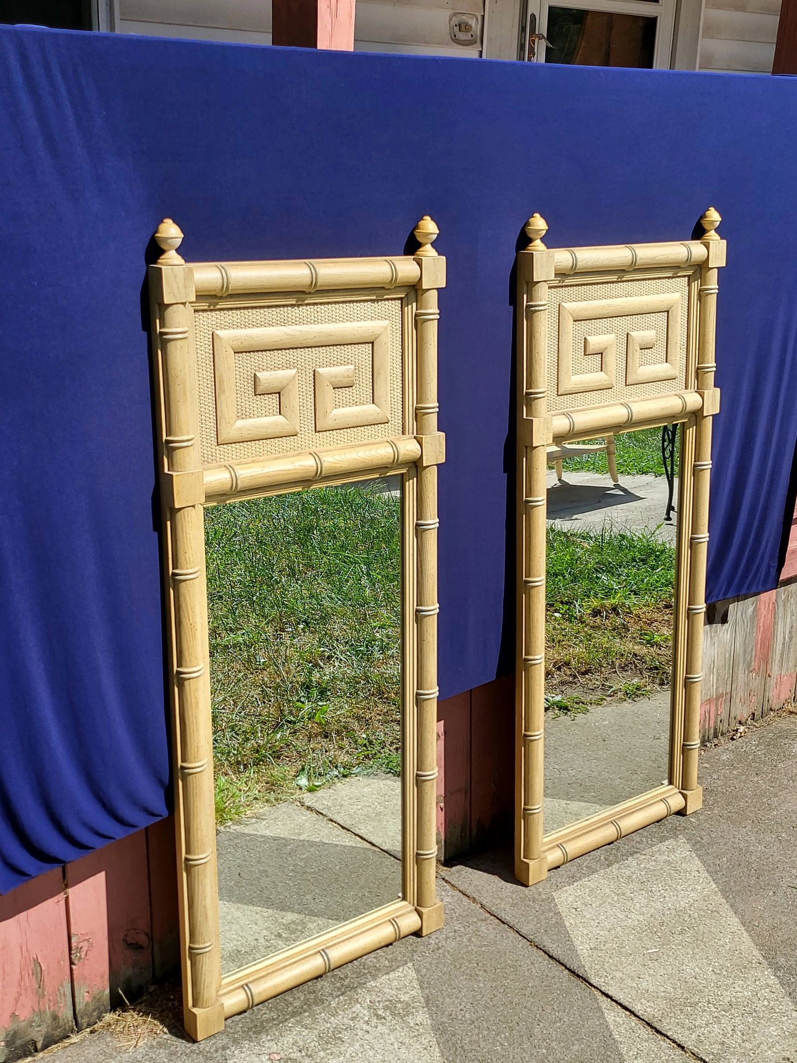 Vintage Dixie Shangri La Greek Key Faux Bamboo Mirrors-a Pair - 2