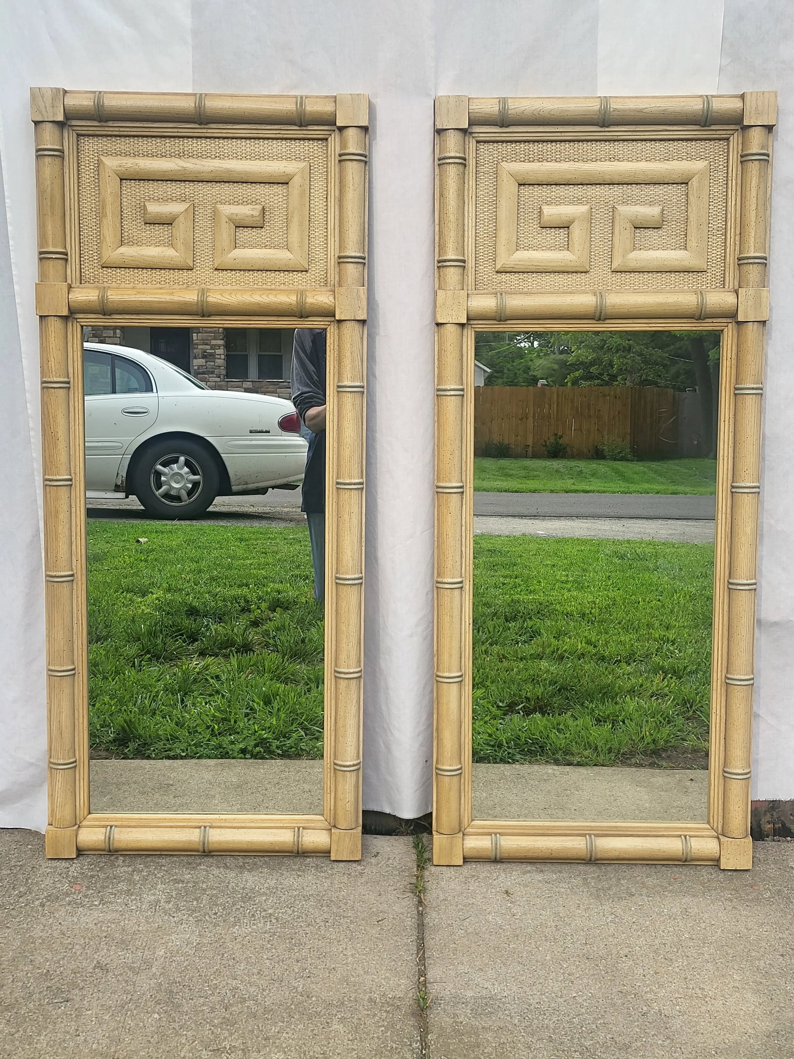 Vintage Dixie Shangri La Greek Key Faux Bamboo Mirrors-a Pair - 3