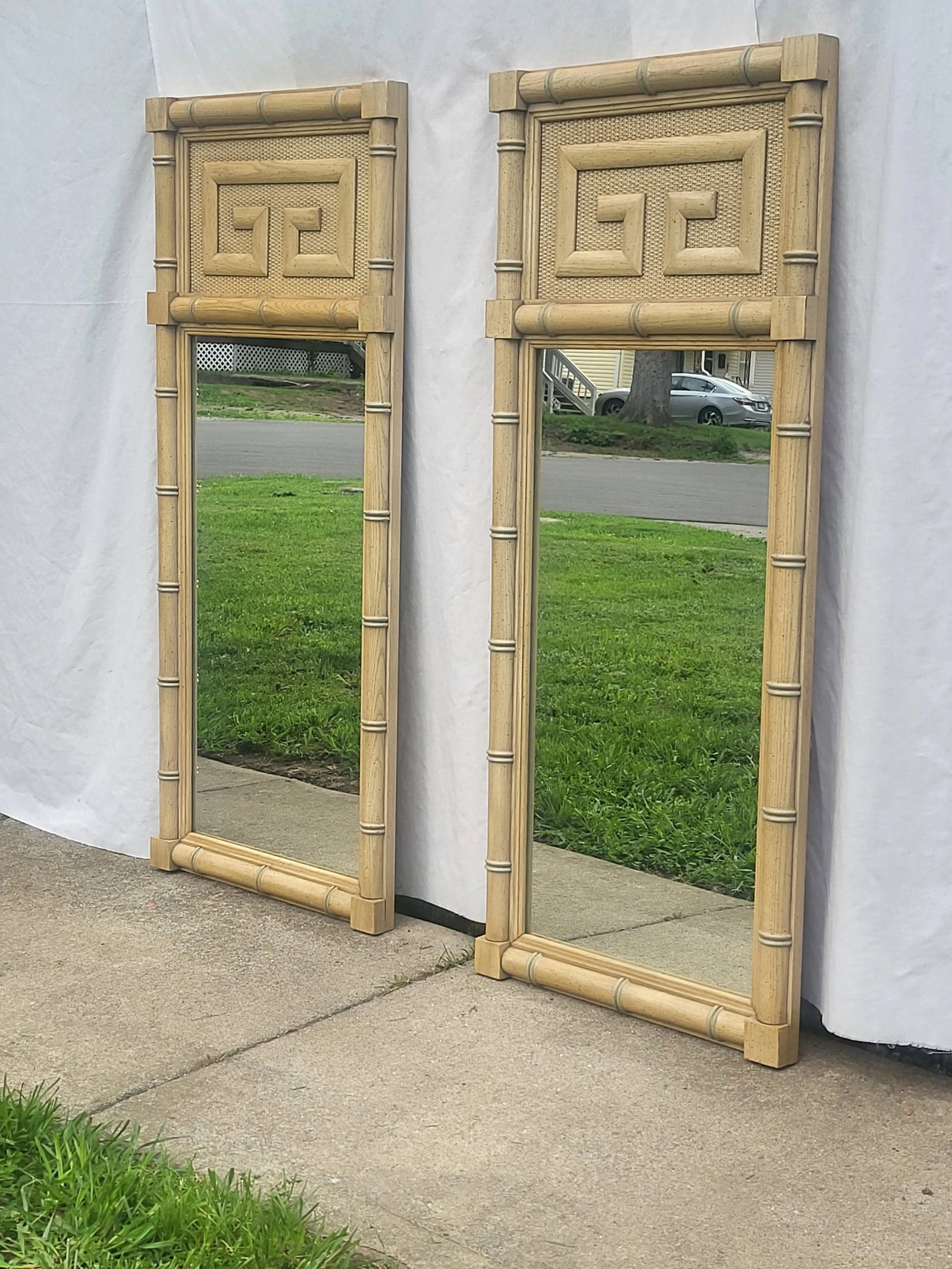 Vintage Dixie Shangri La Greek Key Faux Bamboo Mirrors-a Pair - 4