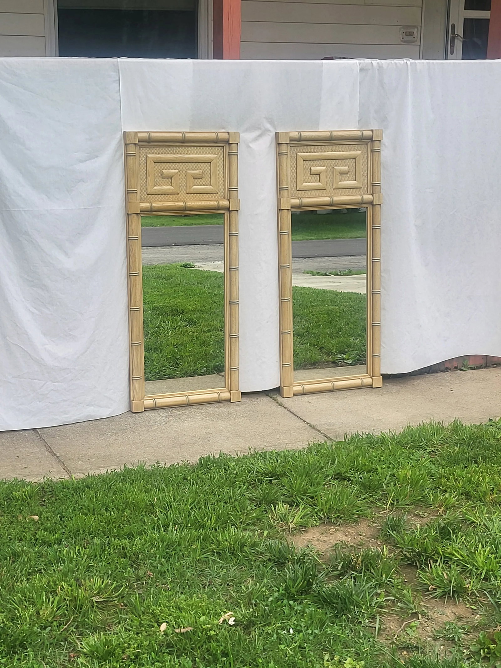 Vintage Dixie Shangri La Greek Key Faux Bamboo Mirrors-a Pair - 5