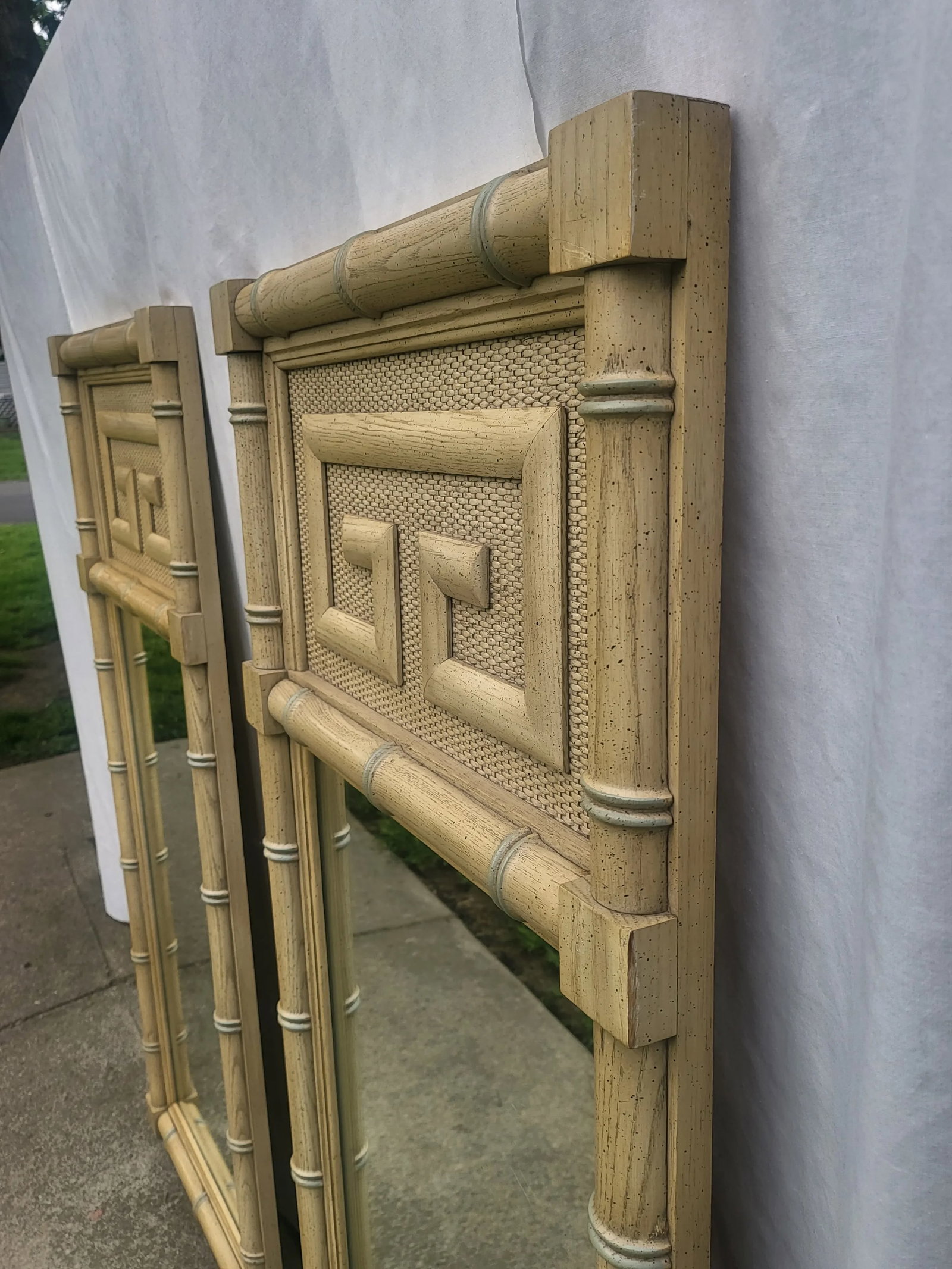 Vintage Dixie Shangri La Greek Key Faux Bamboo Mirrors-a Pair - 6