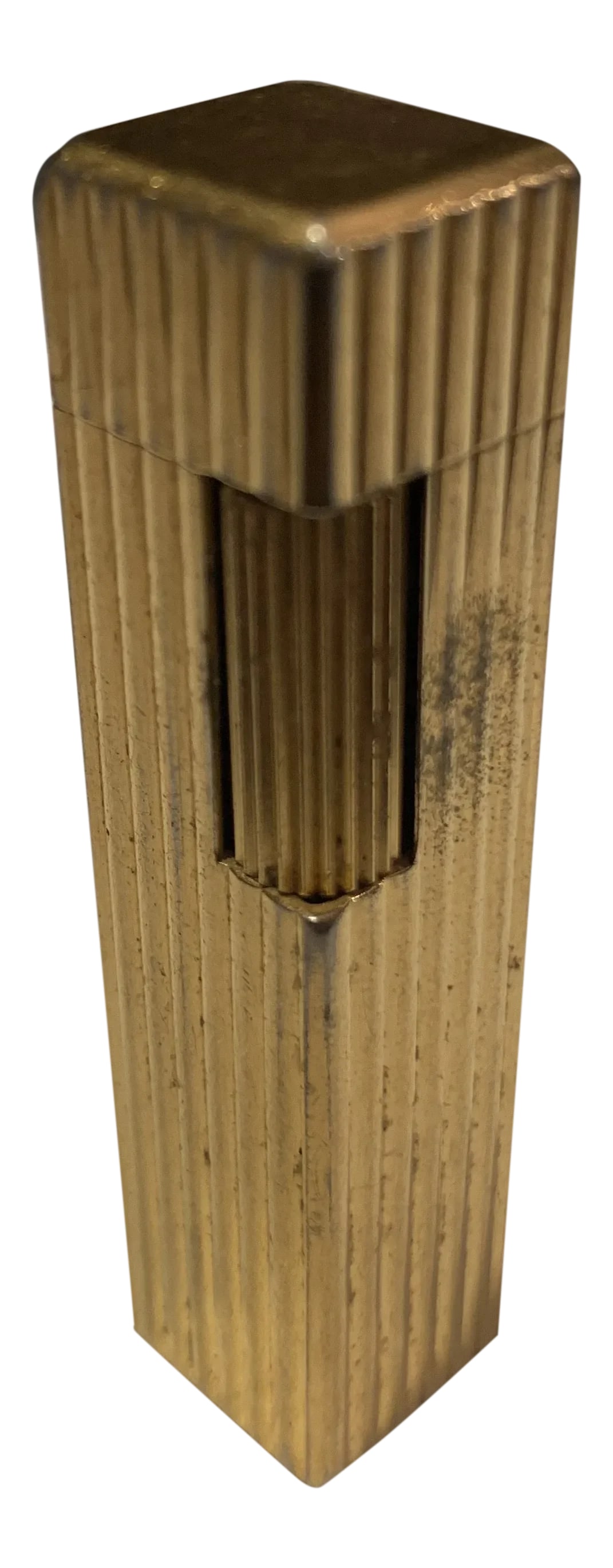Vintage 1950s Cartier 18k Gold Plated Cigarette Lighter: Cartier 18K gold plated cigarette lighter. Gorgeous streamlined design from the 1970's. Pure and highly desirable collectors item. Marked and stamped with Cartier logo and 18K GP. Uses lighter fluid. 
