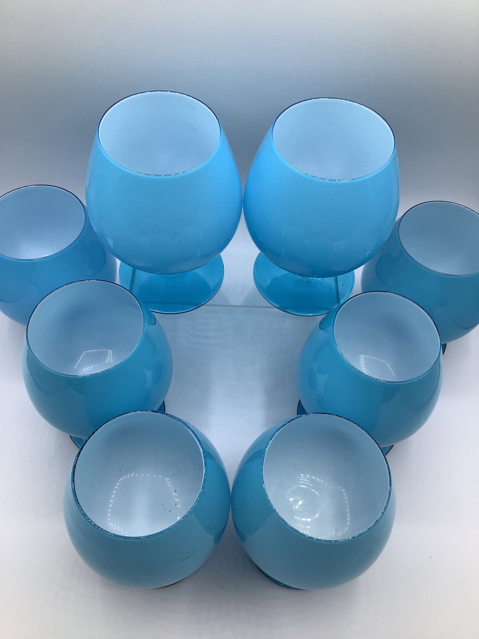 Vintage Carlo Moretti Italy Blue White Cased Glass Rare Brandy Snifters Glasses - Set of 8 - 10