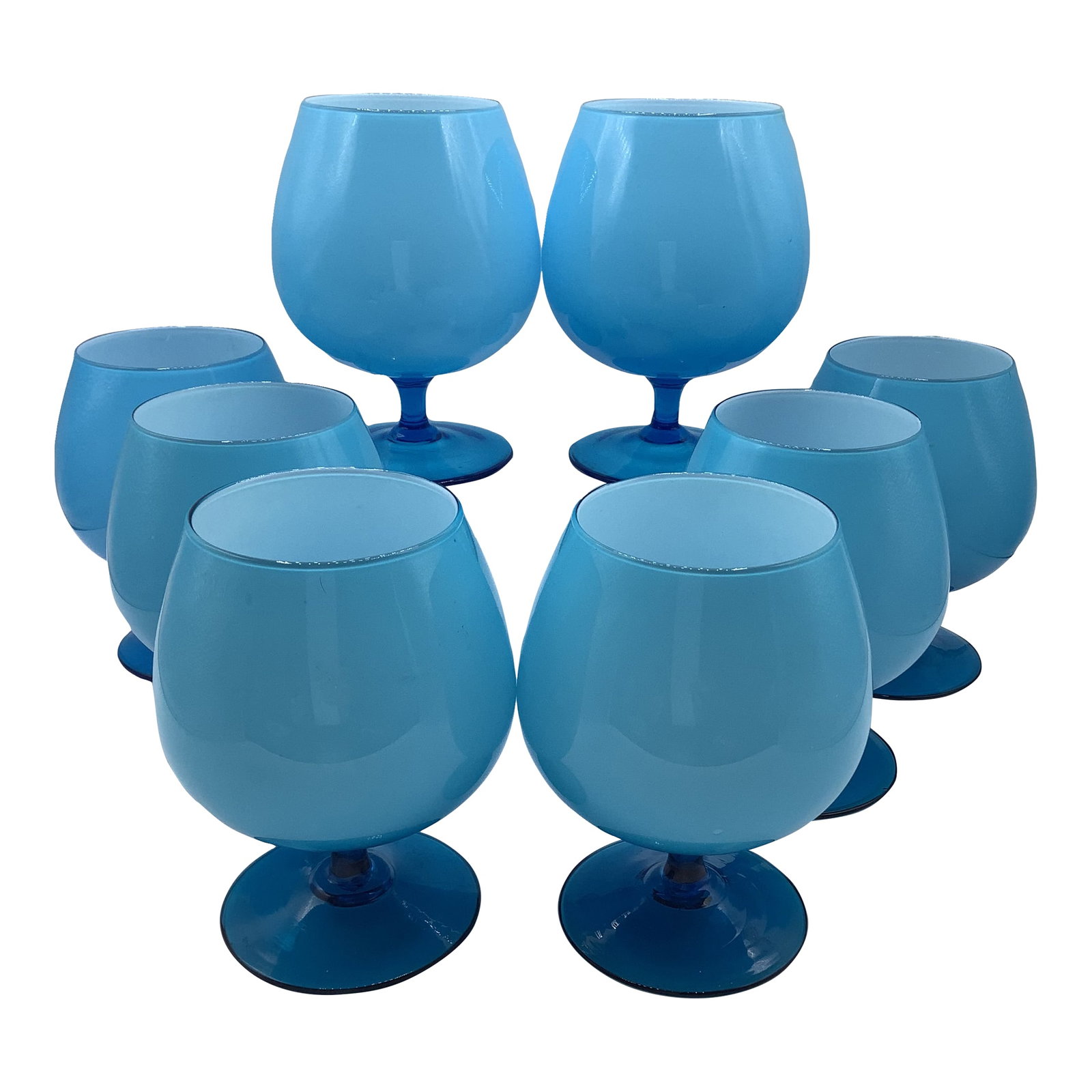Vintage Carlo Moretti Italy Blue White Cased Glass Rare Brandy Snifters Glasses - Set of 8 (1 of 12)