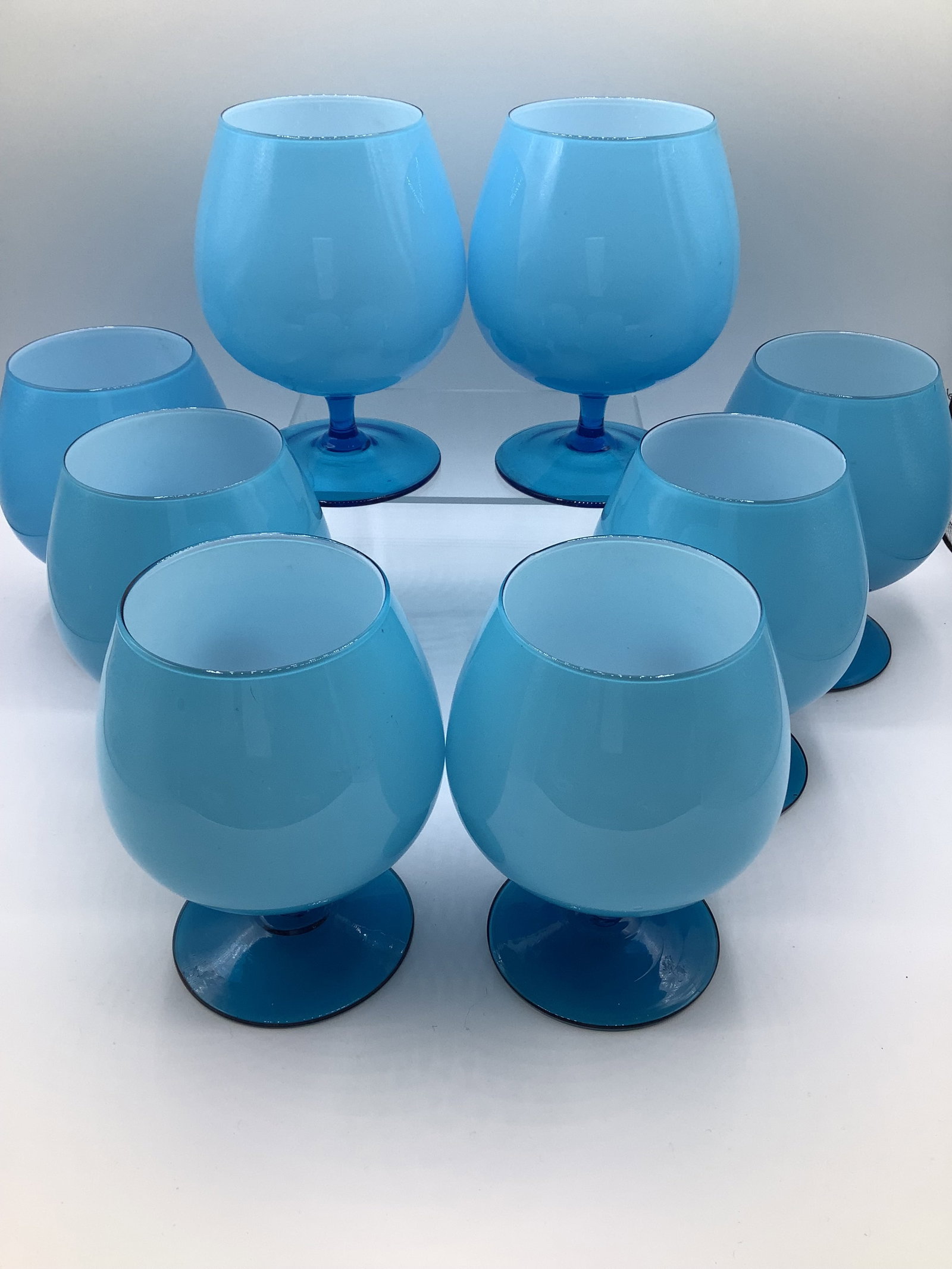 Vintage Carlo Moretti Italy Blue White Cased Glass Rare Brandy Snifters Glasses - Set of 8 - 2