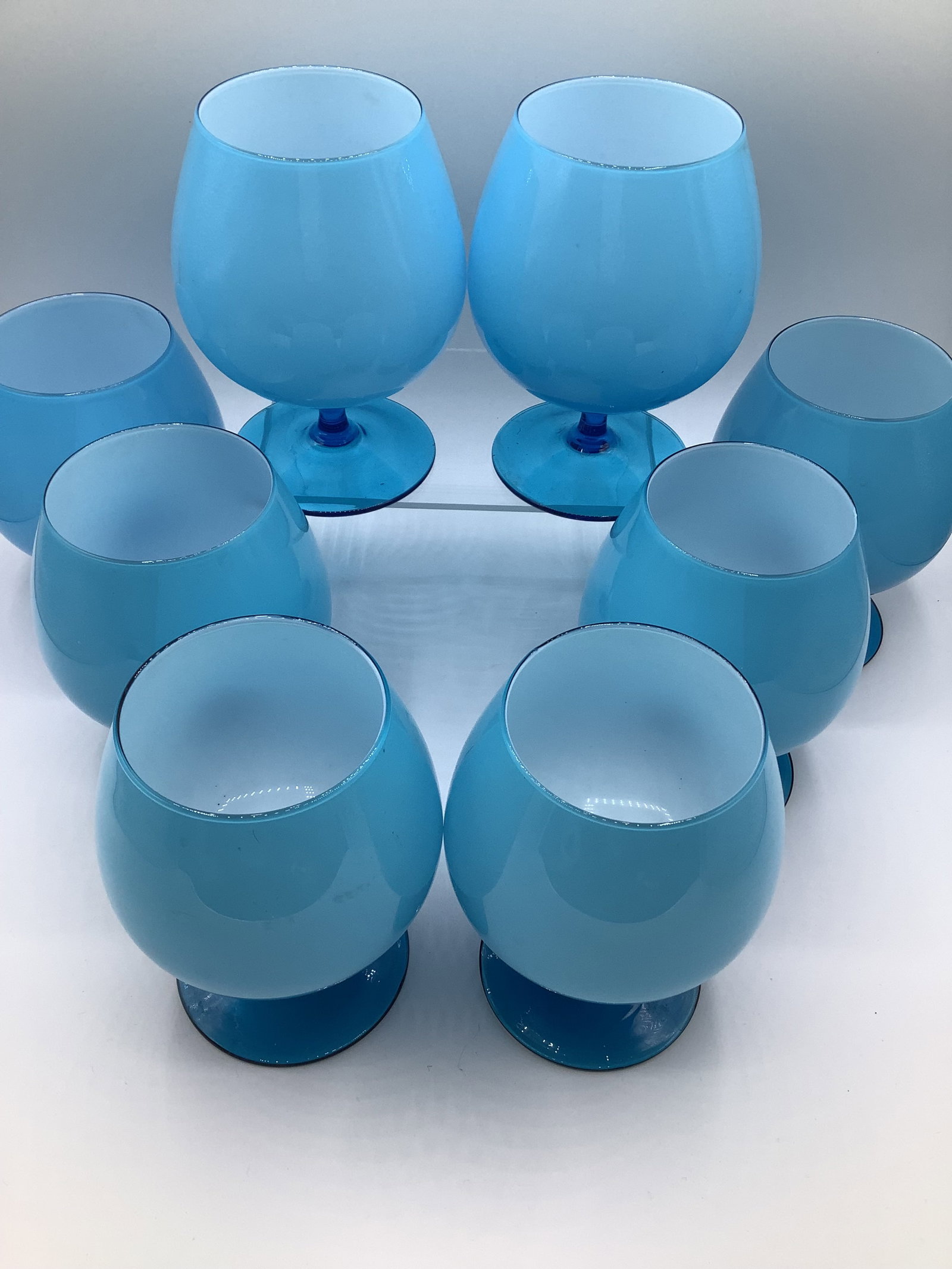 Vintage Carlo Moretti Italy Blue White Cased Glass Rare Brandy Snifters Glasses - Set of 8 - 3