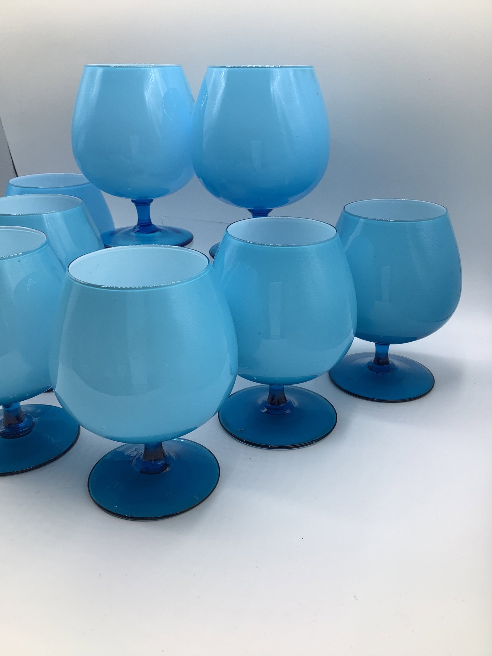 Vintage Carlo Moretti Italy Blue White Cased Glass Rare Brandy Snifters Glasses - Set of 8 - 4