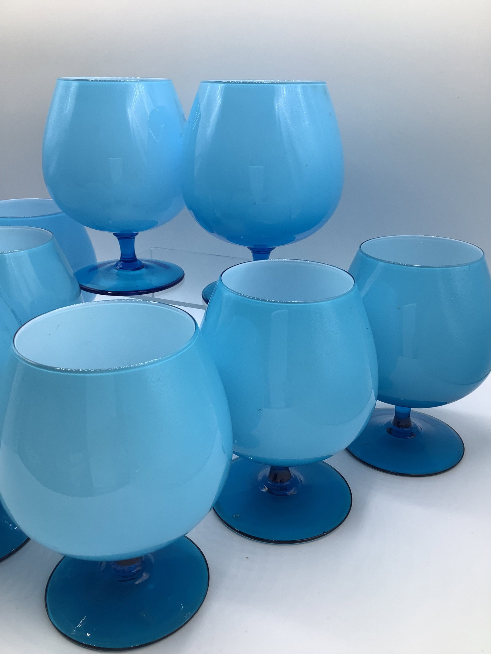 Vintage Carlo Moretti Italy Blue White Cased Glass Rare Brandy Snifters Glasses - Set of 8 - 5