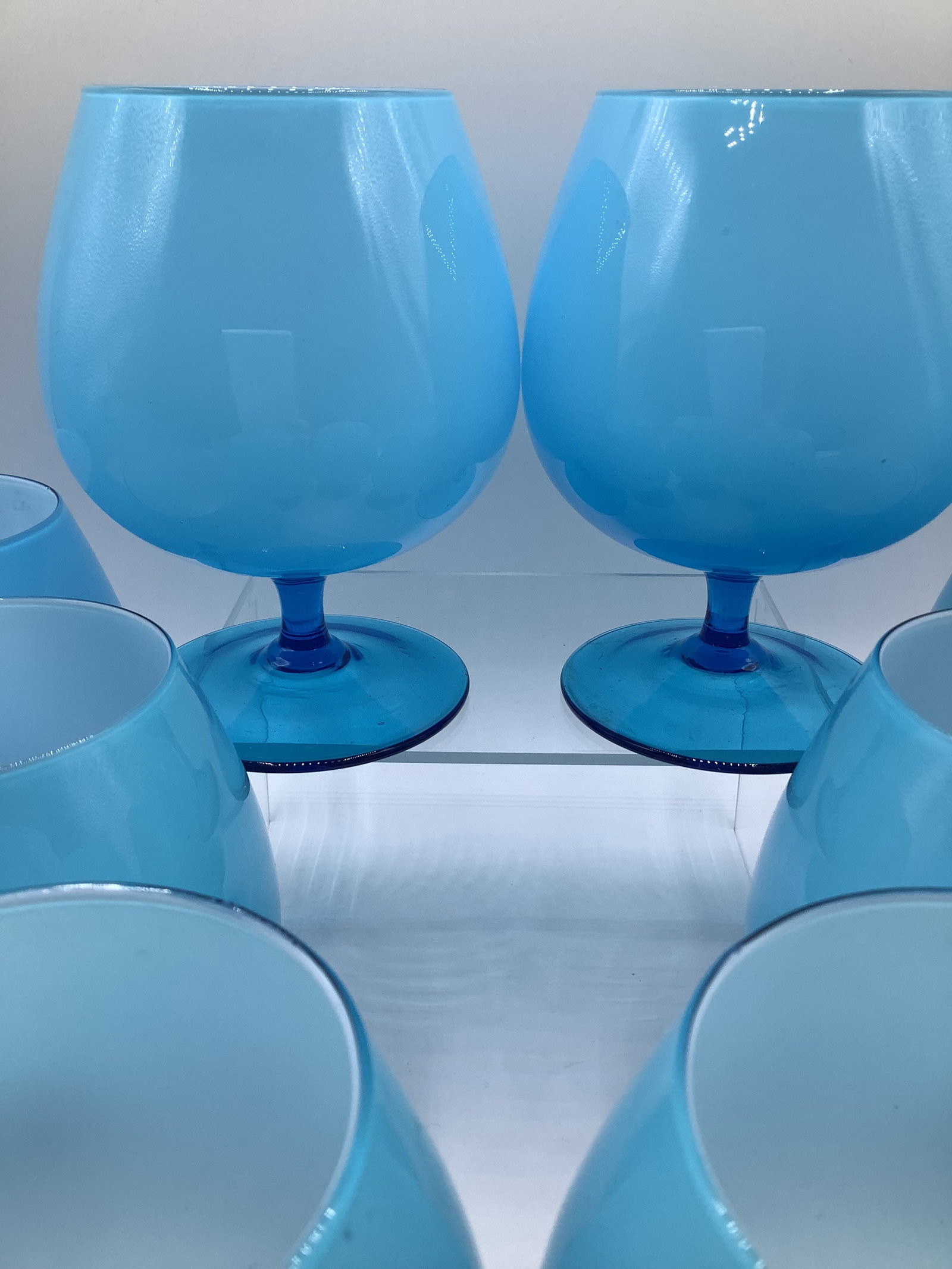 Vintage Carlo Moretti Italy Blue White Cased Glass Rare Brandy Snifters Glasses - Set of 8 - 7