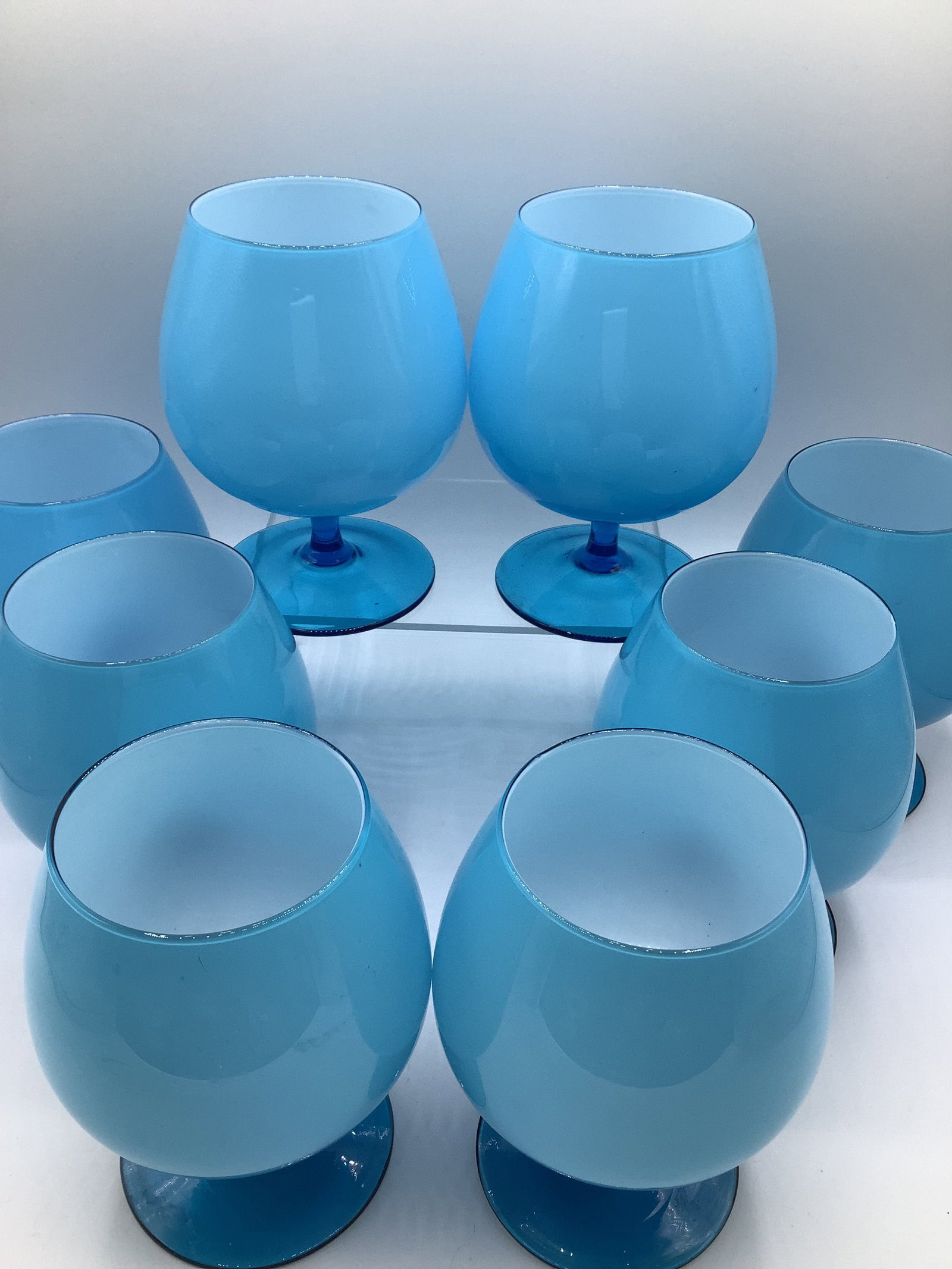 Vintage Carlo Moretti Italy Blue White Cased Glass Rare Brandy Snifters Glasses - Set of 8 - 8