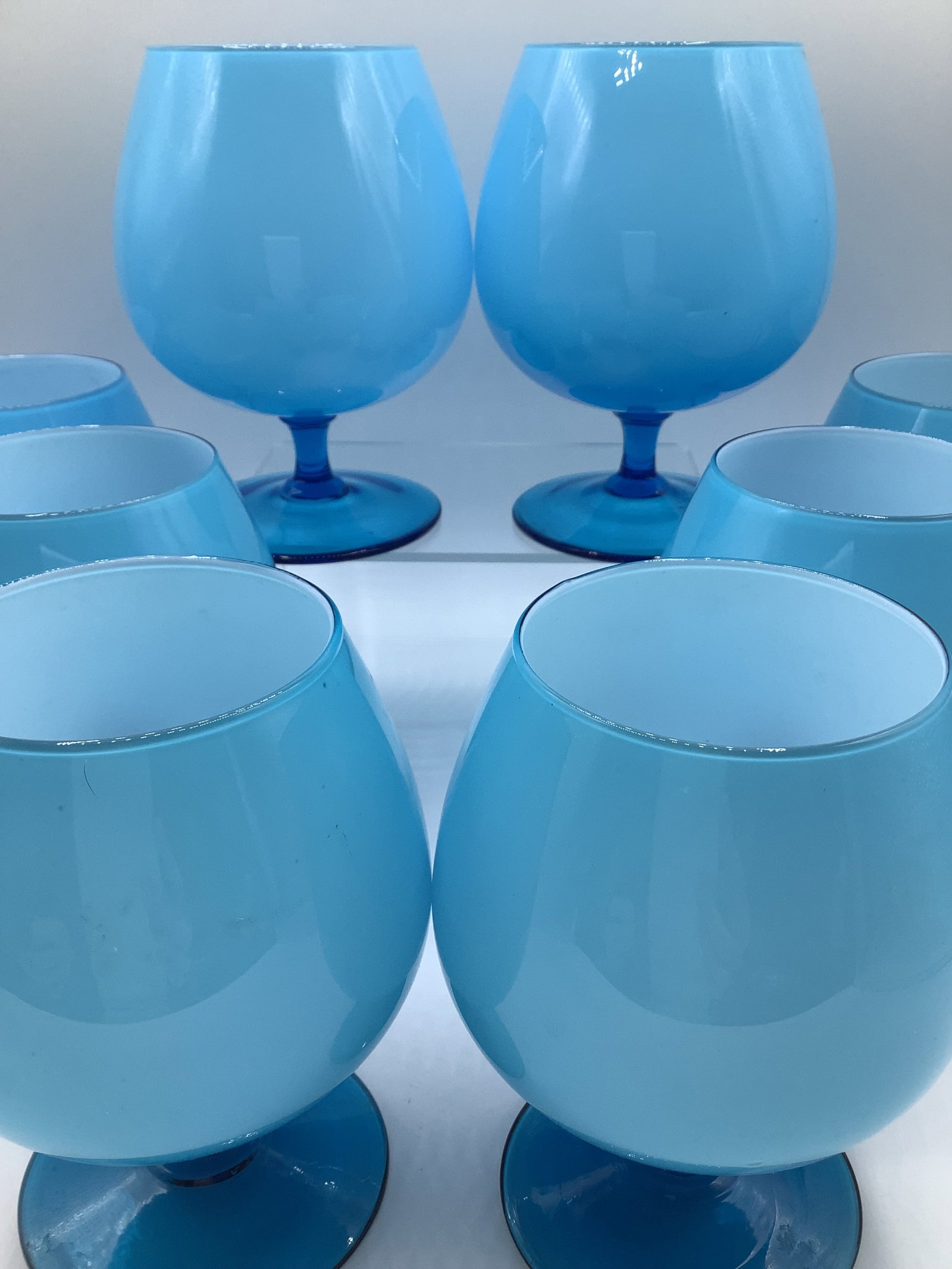 Vintage Carlo Moretti Italy Blue White Cased Glass Rare Brandy Snifters Glasses - Set of 8 - 9