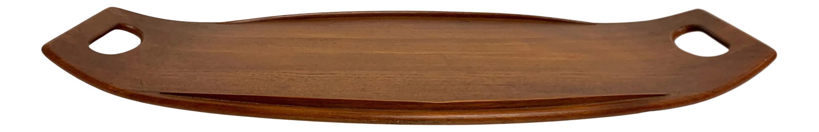 Jens Quistgaard for Dansk Teak Serving Tray: Solid teak footed bentwood tray. Large Early Stamp Jens Quistgaard for Dansk Staved Teak Serving Tray Condition: Alterations: Original Condition Unaltered Imperfections: Some Imperfections Condition