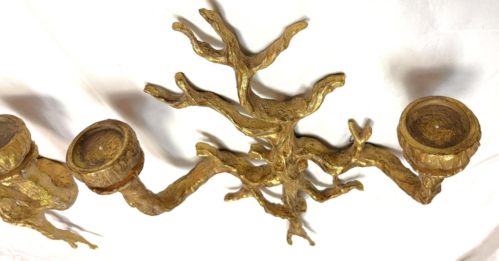 Vintage Felix Agostini Style Gold Faux Bois Branch Candle Wall Sconces- A Pair - 10
