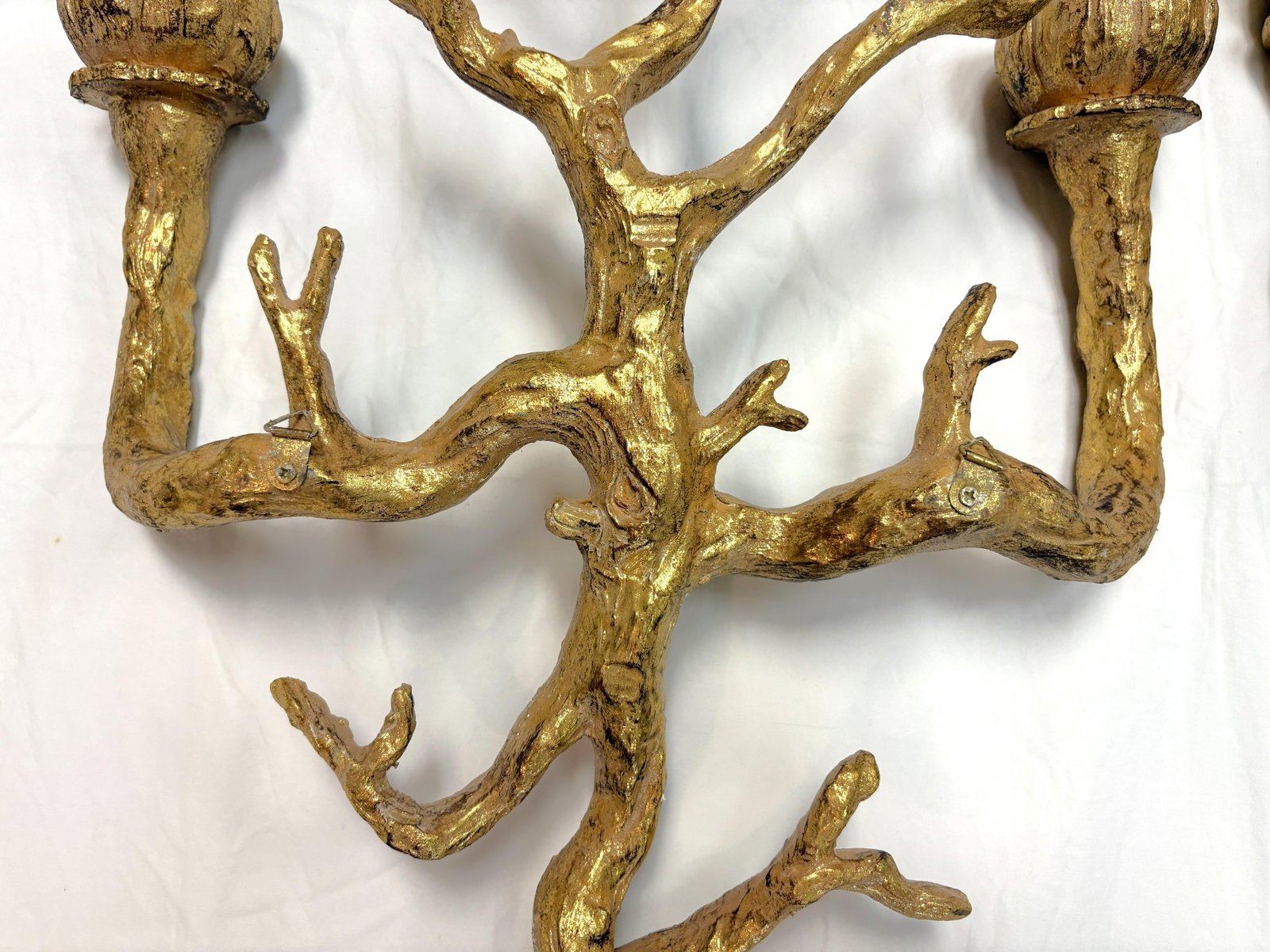 Vintage Felix Agostini Style Gold Faux Bois Branch Candle Wall Sconces- A Pair - 14