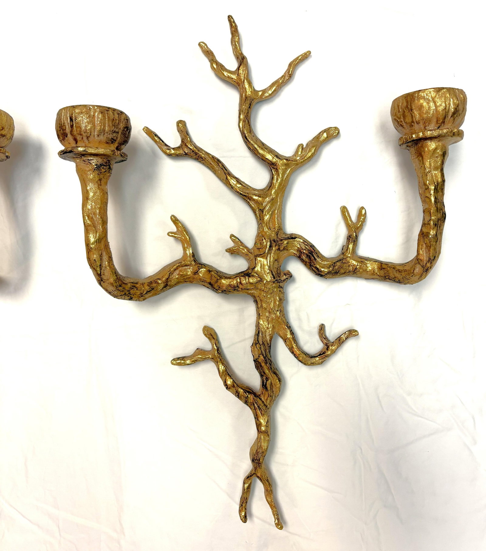 Vintage Felix Agostini Style Gold Faux Bois Branch Candle Wall Sconces- A Pair - 4
