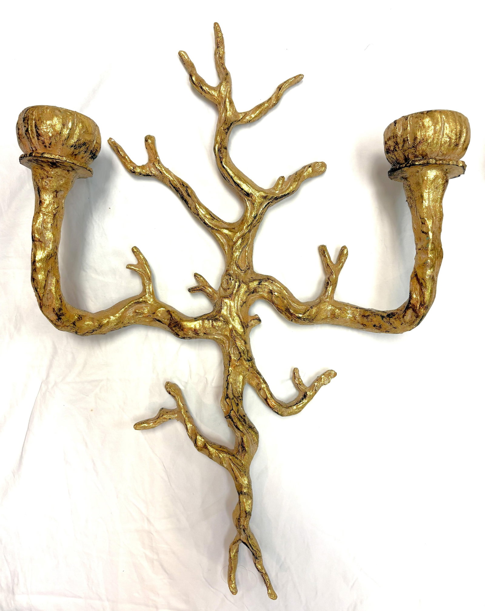 Vintage Felix Agostini Style Gold Faux Bois Branch Candle Wall Sconces- A Pair - 5