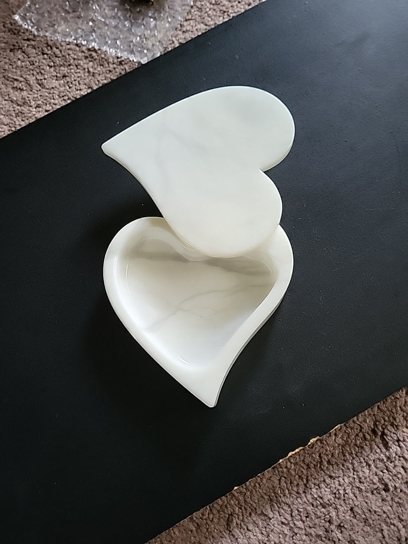 Vintage Ducceschi Alabaster Trinket Box Swivel-Top Heart - 8