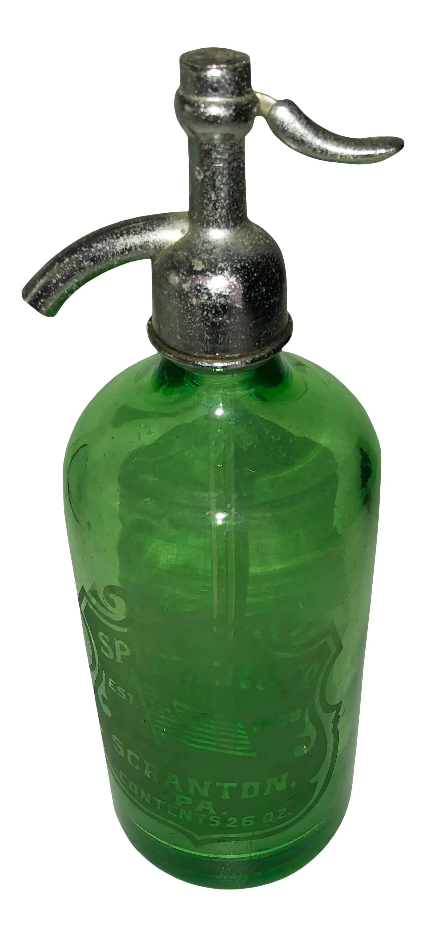 American Green Glass Etched Seltzer Bottle (1 of 4)