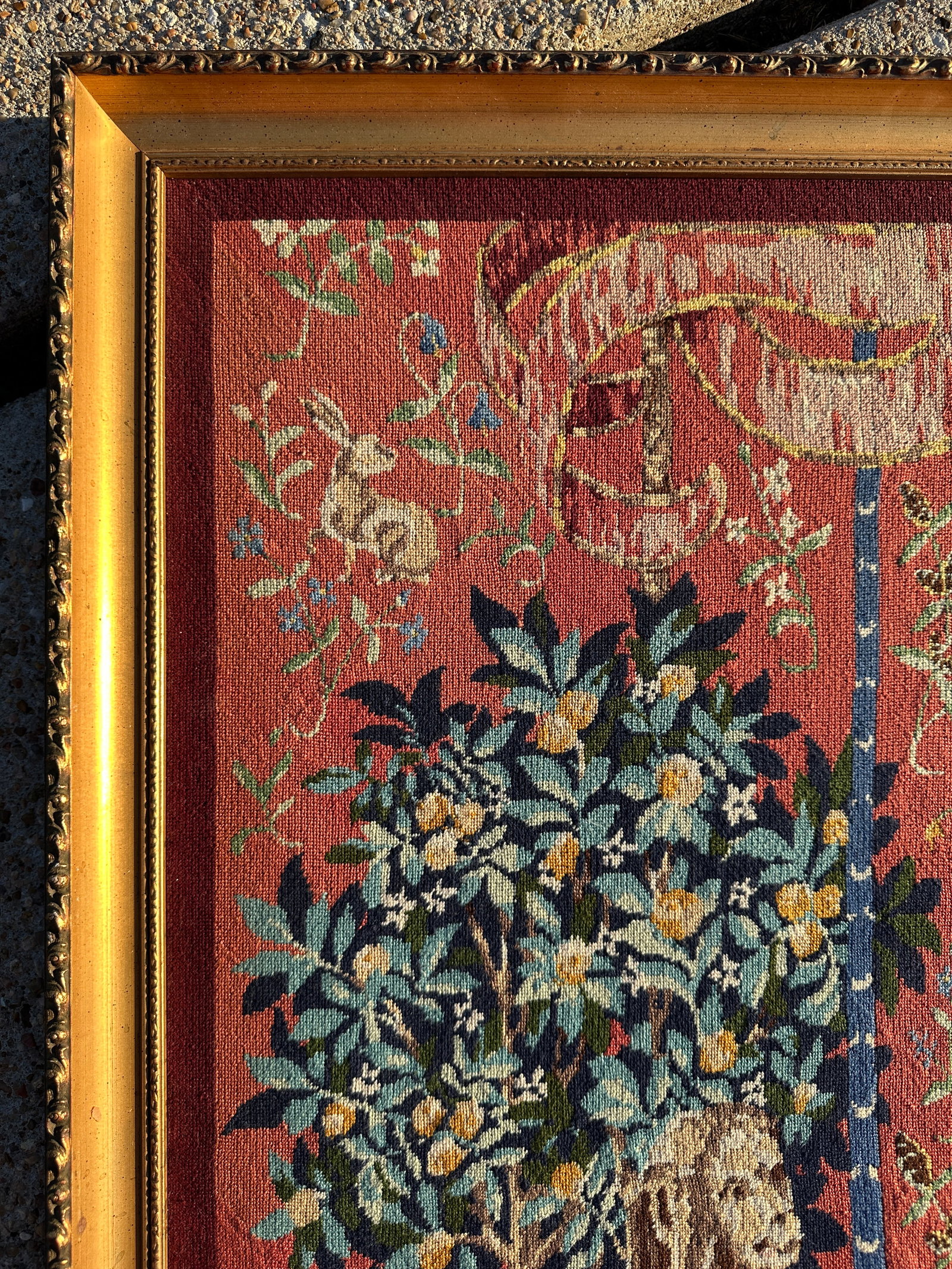 Antique Gold Guilt Framed Tapestry of Lady and Unicorn - 10