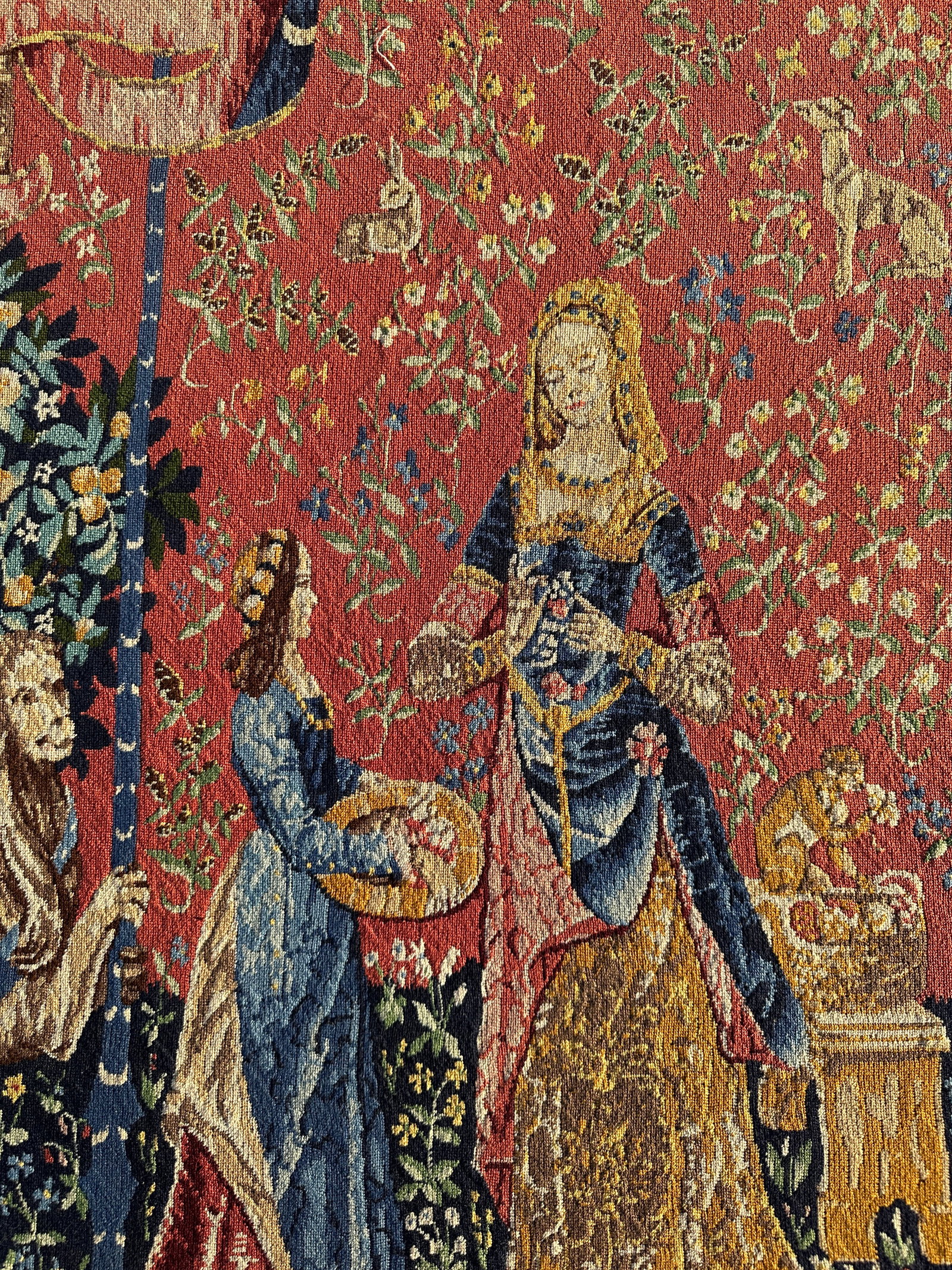 Antique Gold Guilt Framed Tapestry of Lady and Unicorn - 11