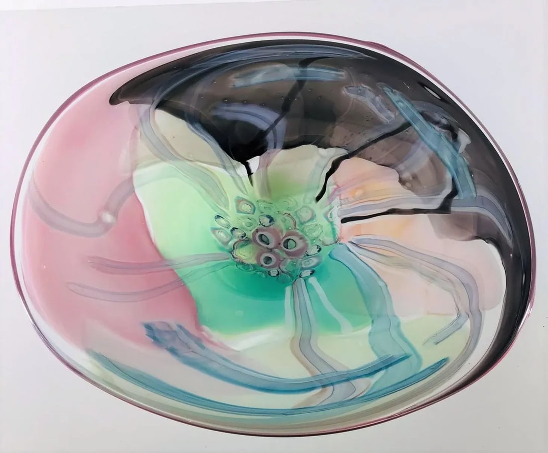 Mid Century Modern Murano Style Shallow Glass Bowl - 2