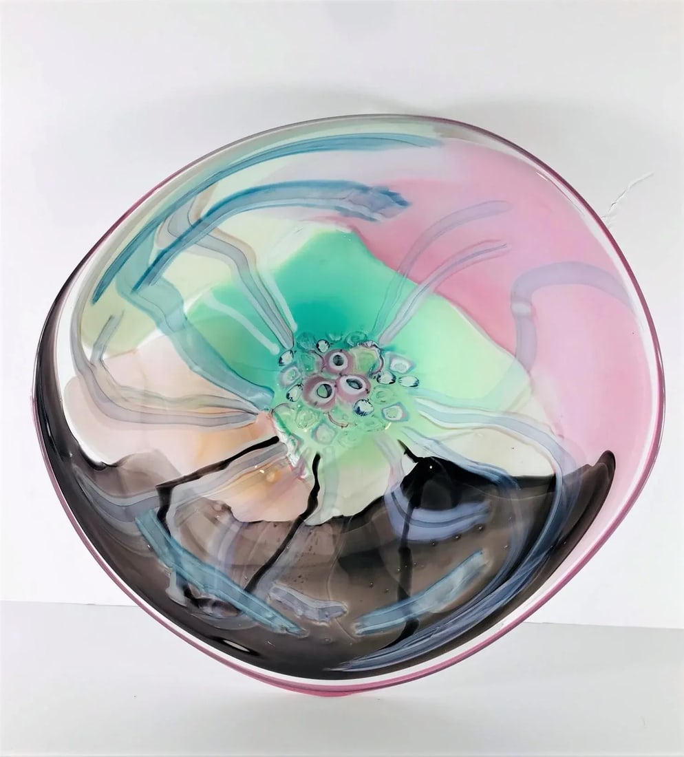 Mid Century Modern Murano Style Shallow Glass Bowl - 3