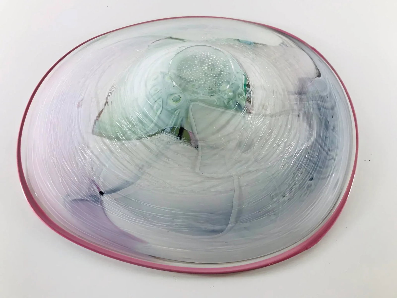 Mid Century Modern Murano Style Shallow Glass Bowl - 4