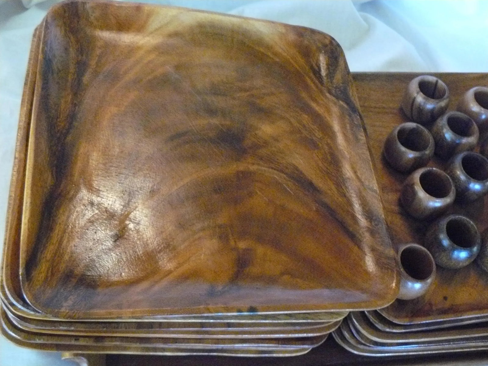 Vintage Mid 20th Century Teak Tray, Plate and Napkin Rings Picnic Set - 28 Pieces - 10