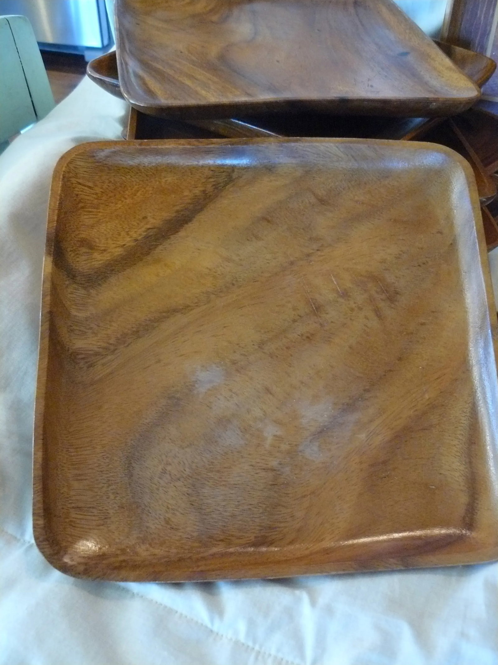 Vintage Mid 20th Century Teak Tray, Plate and Napkin Rings Picnic Set - 28 Pieces - 4