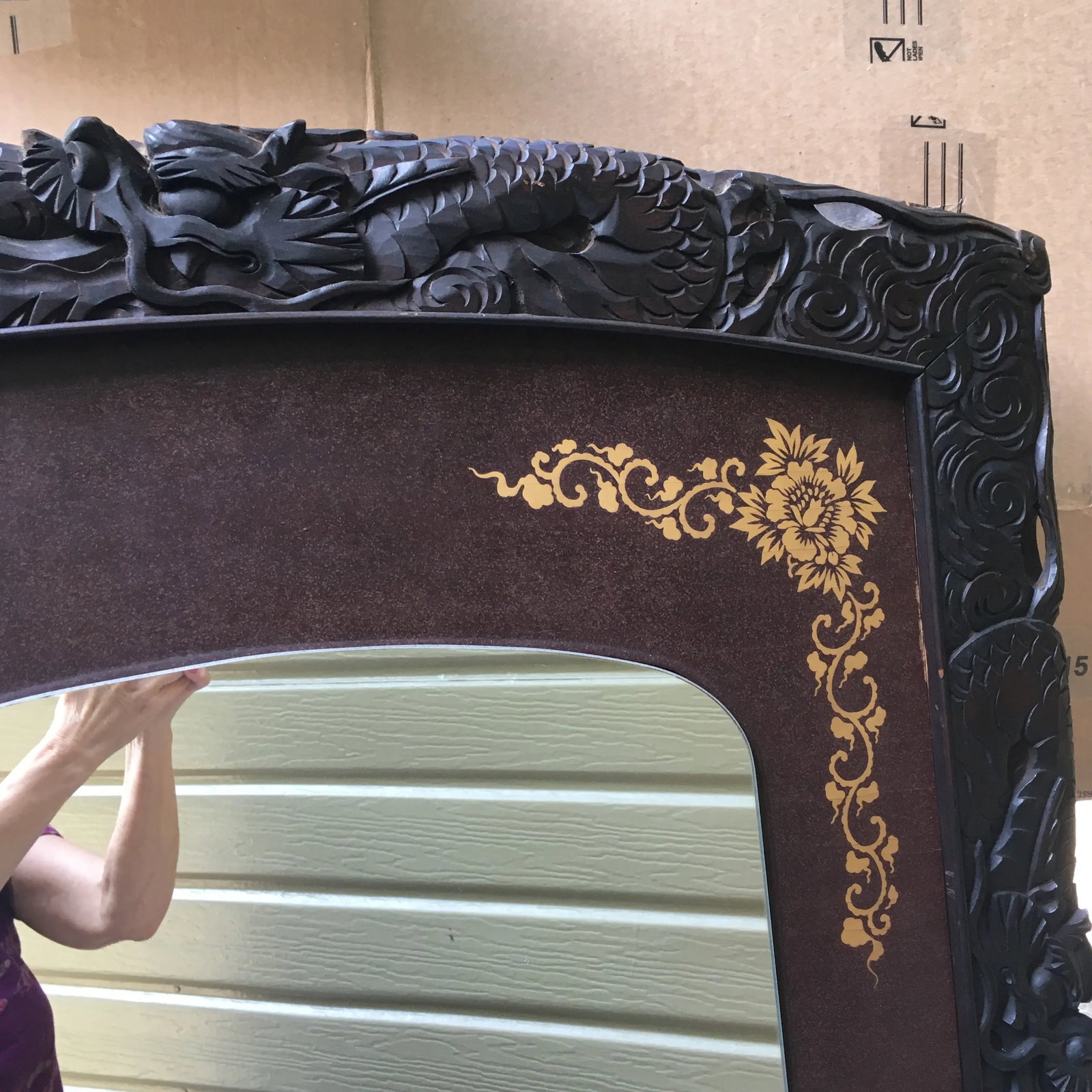 19th Century Asian Mirrored Carved Screen - 10