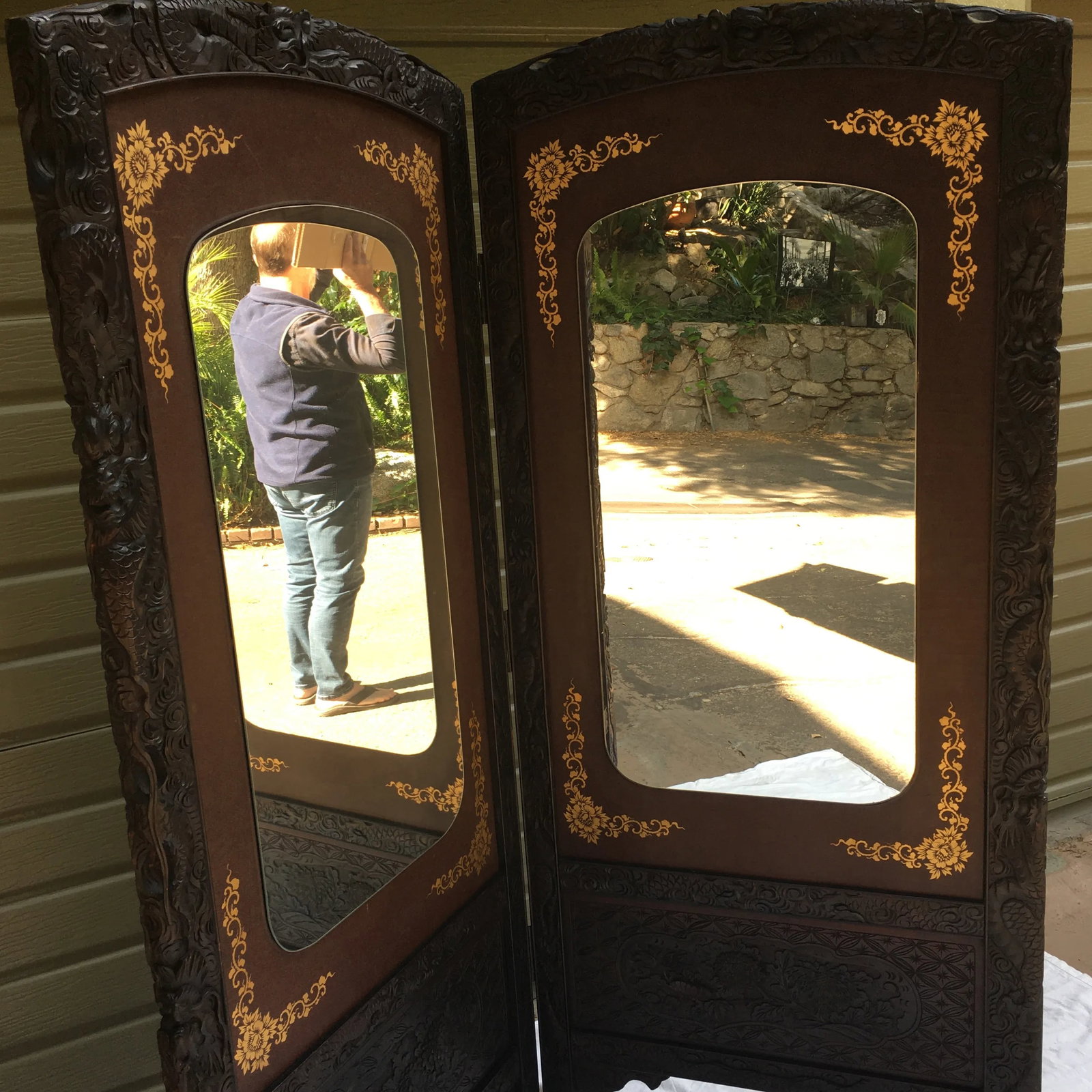 19th Century Asian Mirrored Carved Screen - 4
