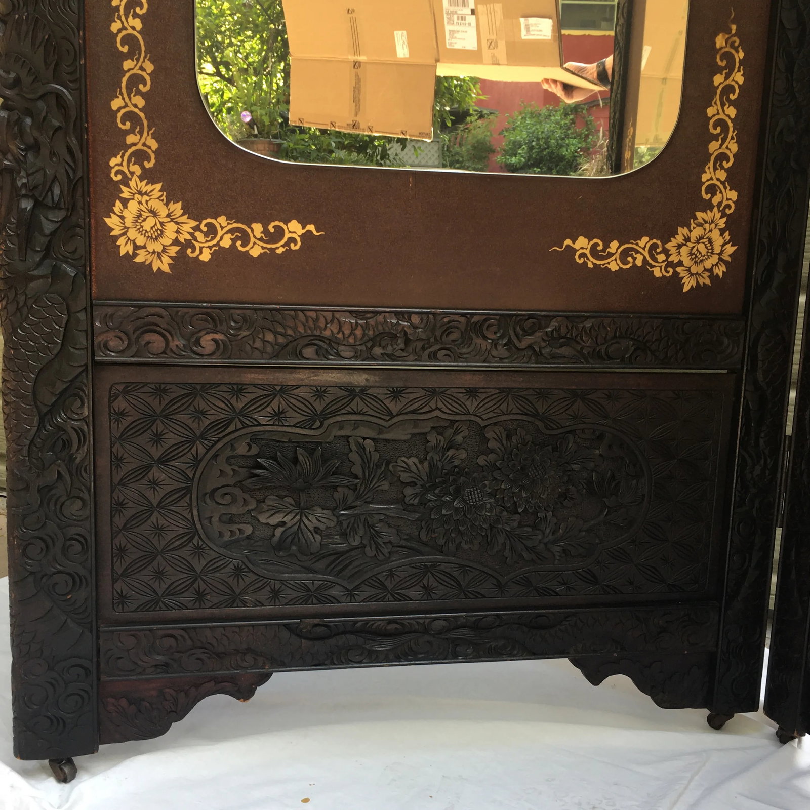 19th Century Asian Mirrored Carved Screen - 5