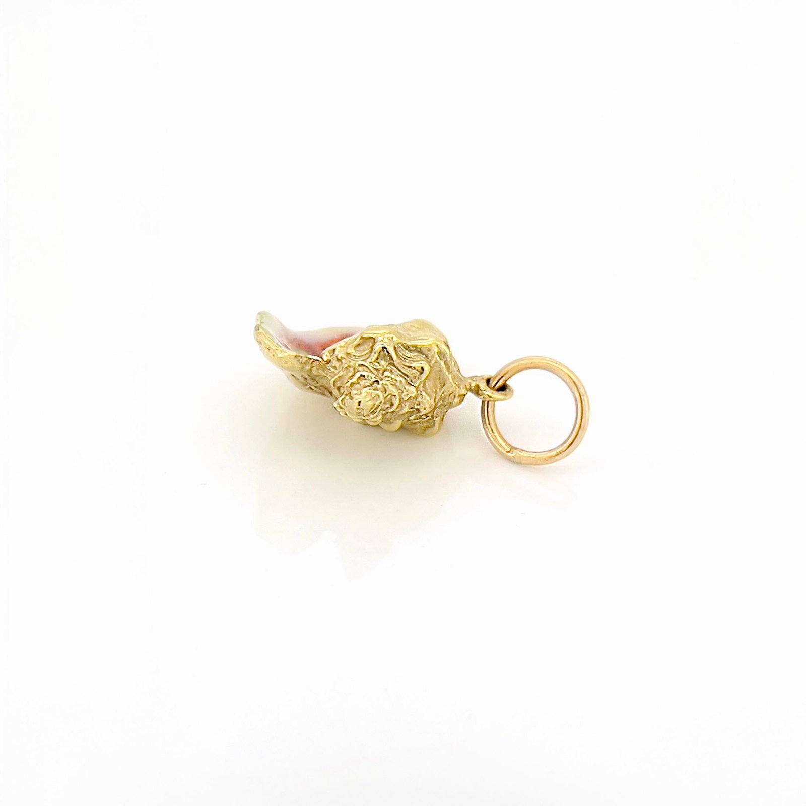 Vintage 18k Yellow Gold Orange Enamel Conch Shell Charm Pendant - 4