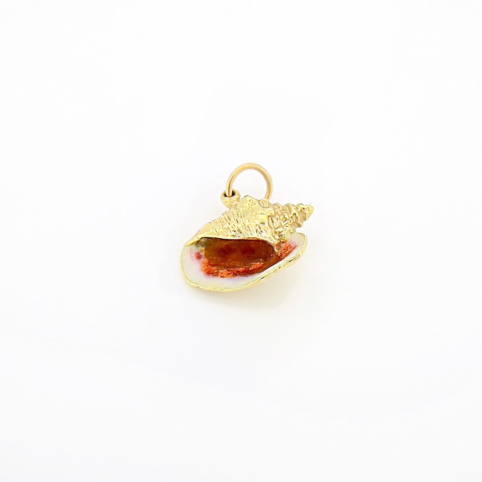 Vintage 18k Yellow Gold Orange Enamel Conch Shell Charm Pendant - 6