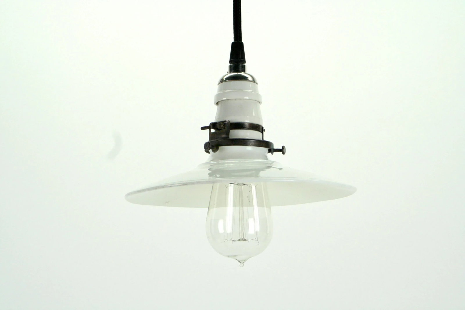 Vintage Industrial Utility Flat White Pendant Shade - 3