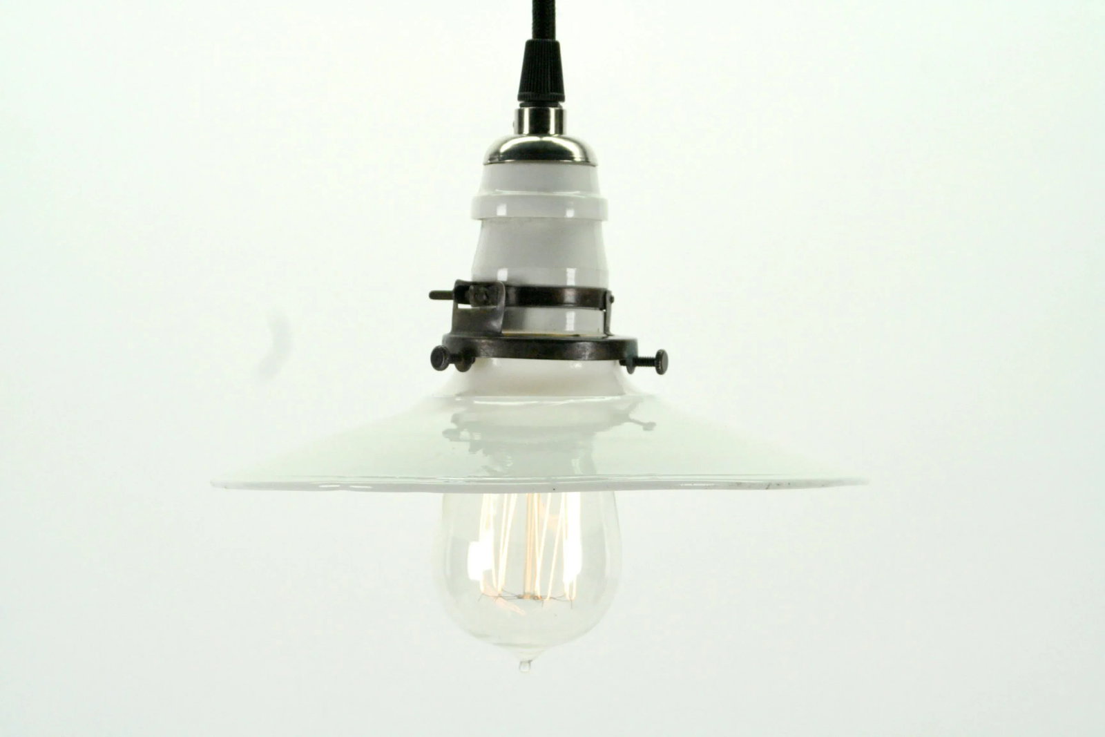 Vintage Industrial Utility Flat White Pendant Shade - 5