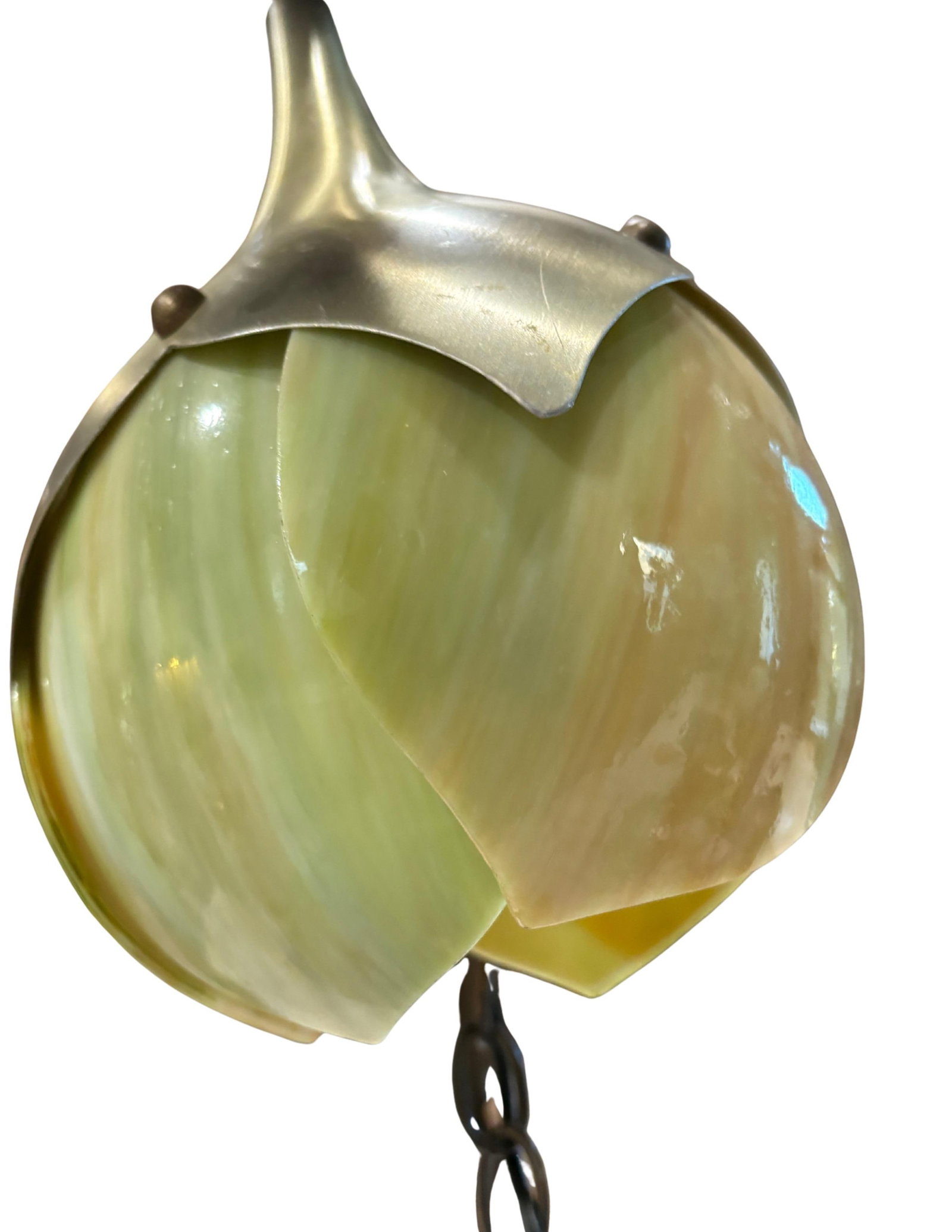 Mid Century Modern Slag Glass & Aluminum 1-Light Pendant, Ca. 1940 Swag Pendant Light Fixture - 10