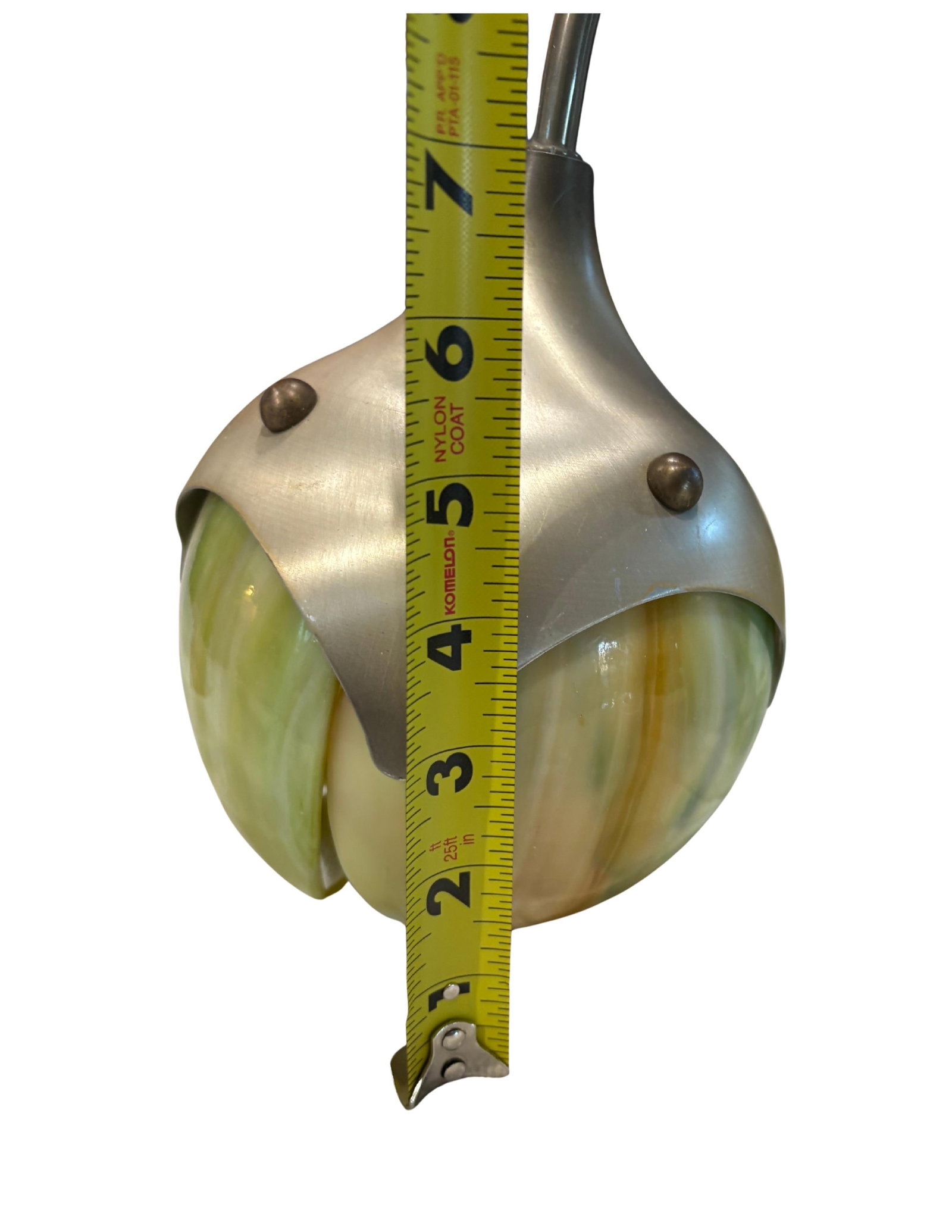 Mid Century Modern Slag Glass & Aluminum 1-Light Pendant, Ca. 1940 Swag Pendant Light Fixture - 3