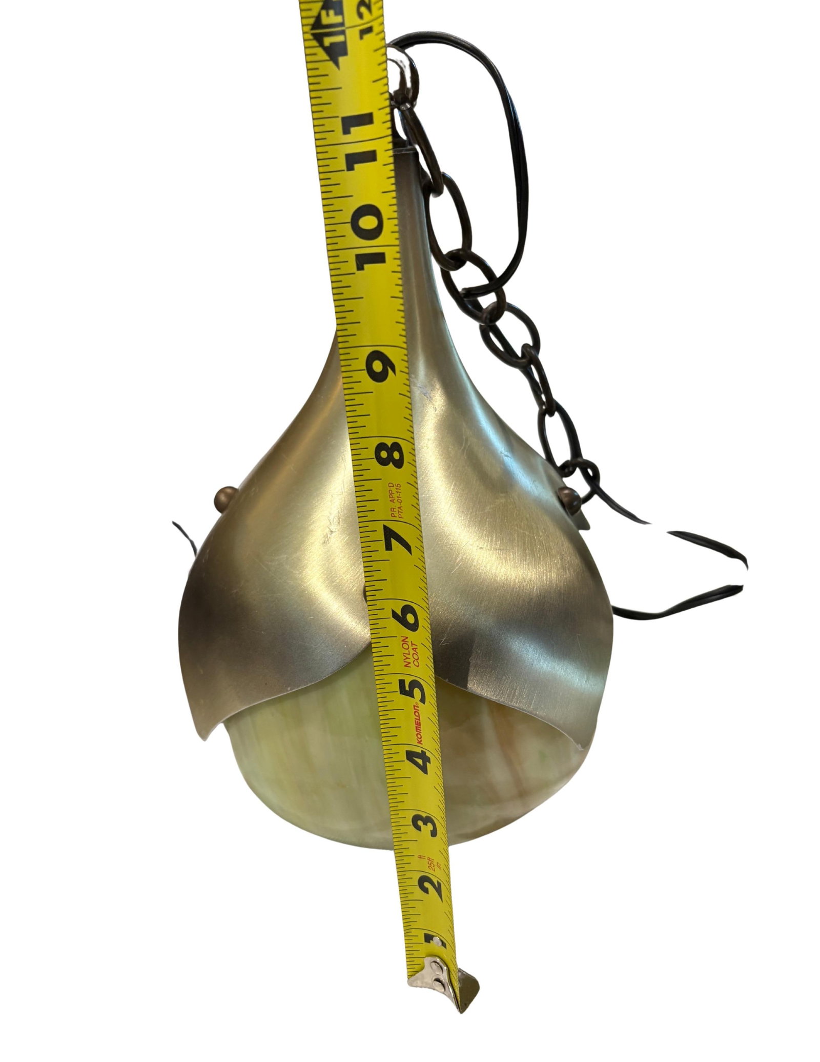 Mid Century Modern Slag Glass & Aluminum 1-Light Pendant, Ca. 1940 Swag Pendant Light Fixture - 5