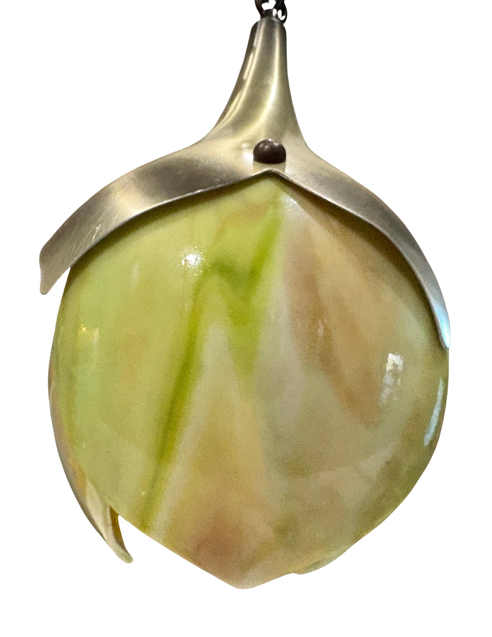 Mid Century Modern Slag Glass & Aluminum 1-Light Pendant, Ca. 1940 Swag Pendant Light Fixture - 8