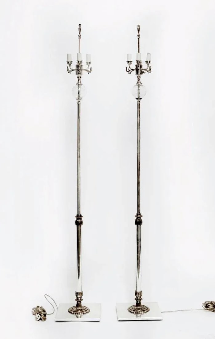 Vintage Mid-Century Silver Floor Lamps - a Pair - 9